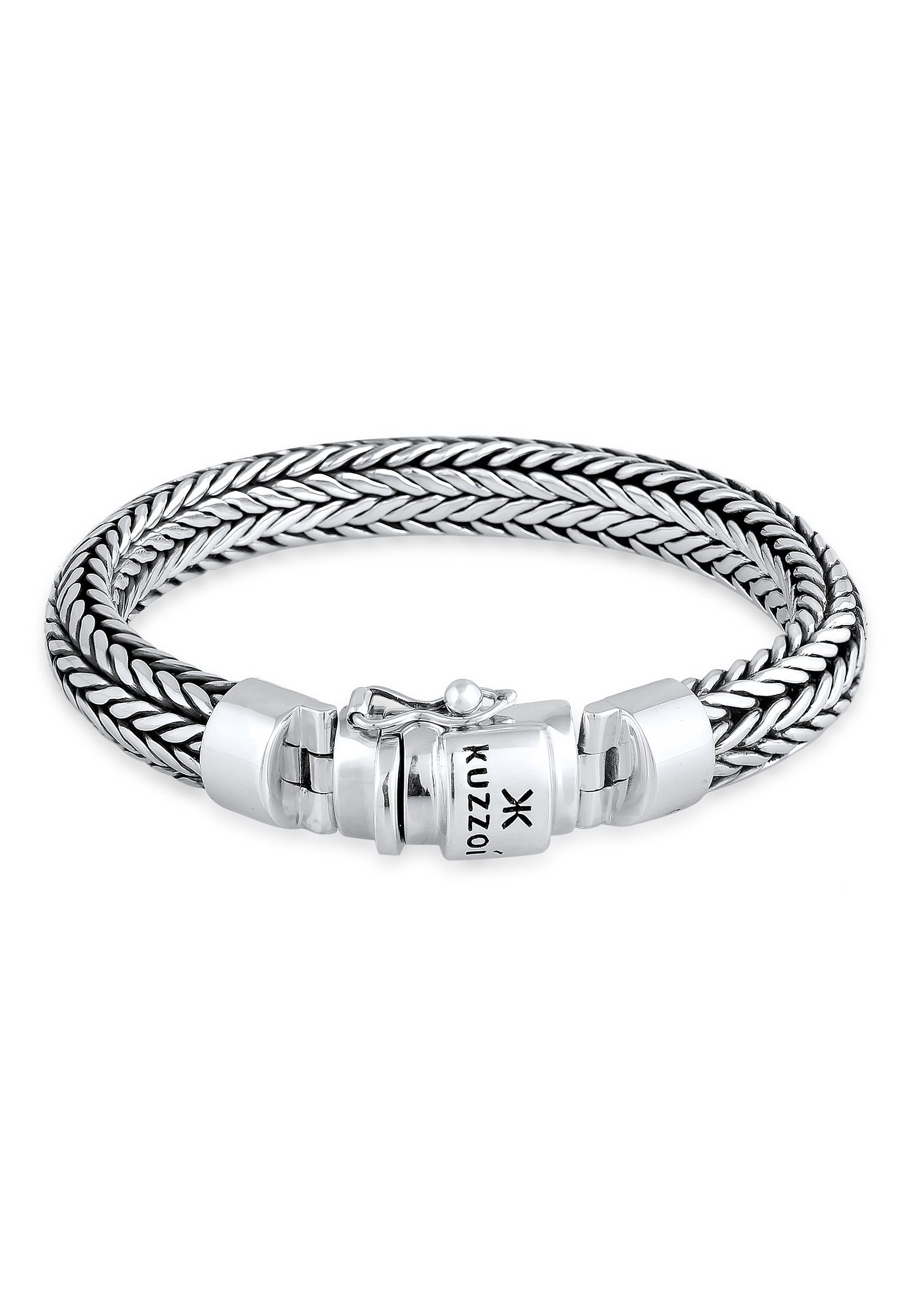 Kuzzoi Armband Herren Kastenverschluss Zopfglieder 925er Silber