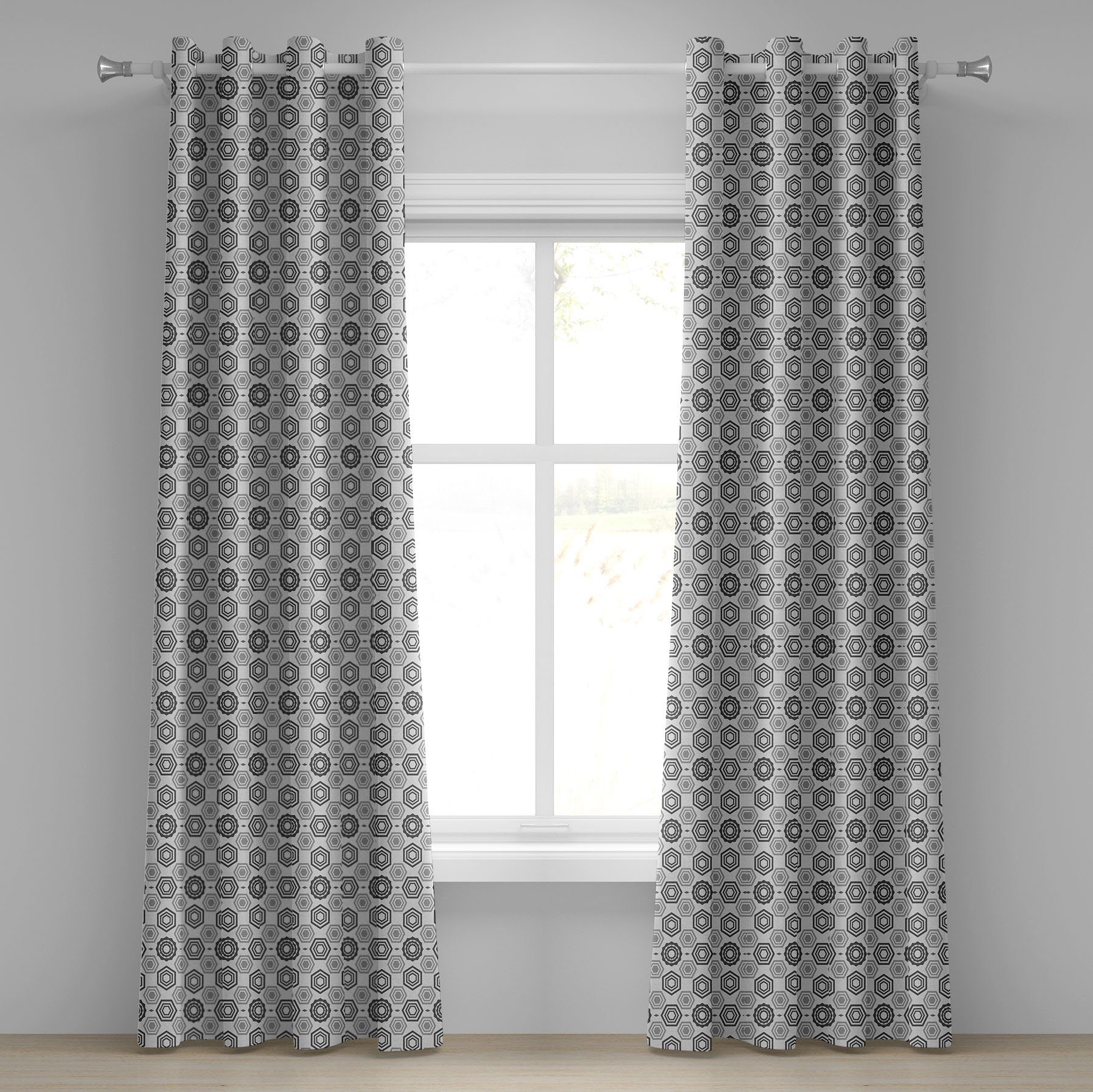 Gardine Dekorative 2-Panel-Fenstervorhänge für Schlafzimmer Wohnzimmer, Abakuhaus, Geometrisch Abstrakt Hexagons