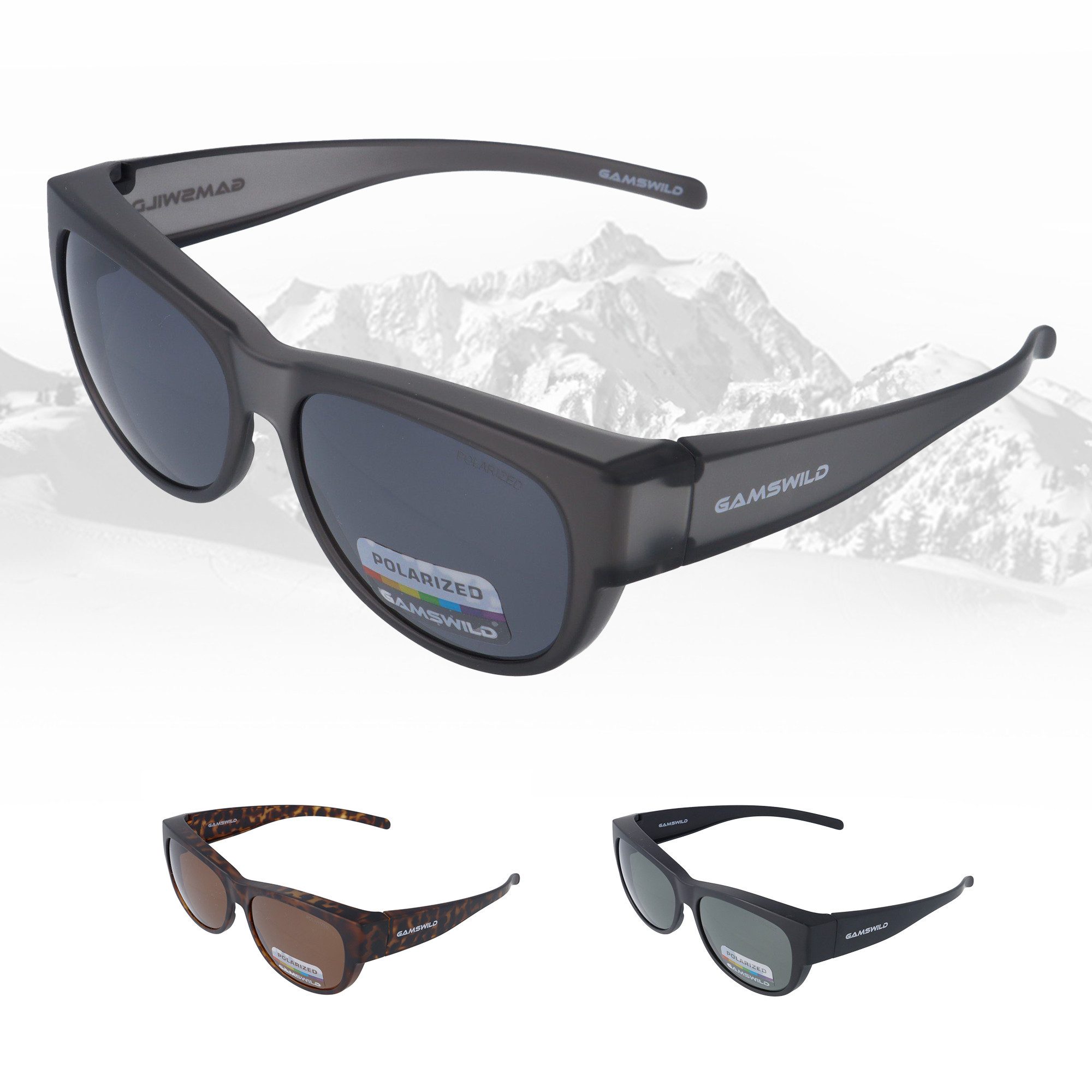 Gamswild Sonnenbrille UV400 Sportbrille Überbrille, polarisiert, universelle Passform Damen Herren Modell WS4032 in schwarz, braun, grau