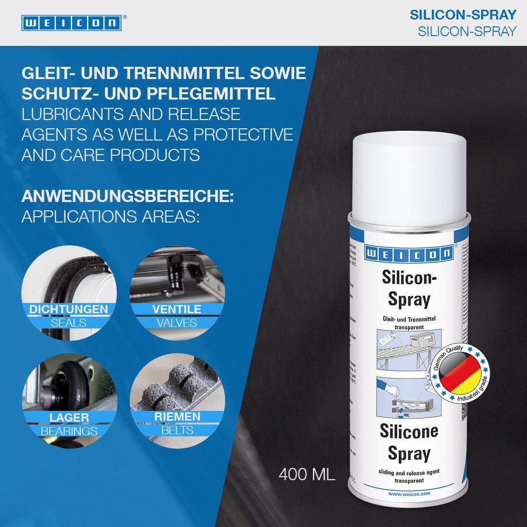 WEICON Silikon-Spray, Gleit- und Trennmittel Kunststoffpflegemittel (Dose), Pflegemittel für Kunststoff, Gummi & Metall