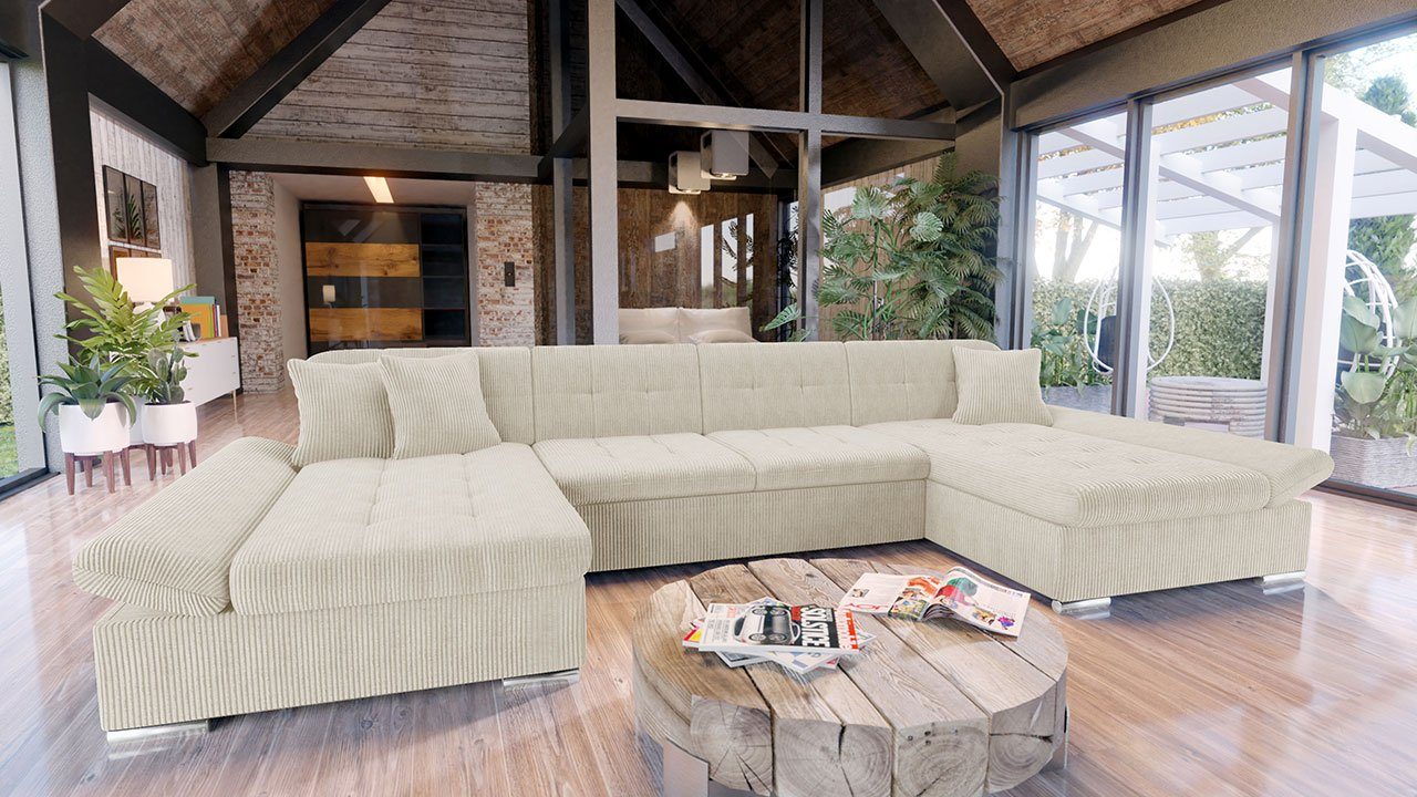 Couch Bettkasten Alia Hersteller, 2 vom Poso und Ecksofa MIRJAN24 Wohnlandschaft 100 Cord, Sofa Schlaffunktion, U-Form