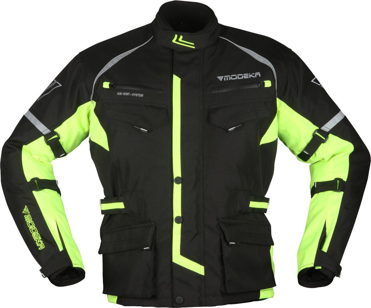 Modeka Panamericana Damen Motorrad Textiljacke – Schwarz/neon, Größe 38, Mit Stehkragen