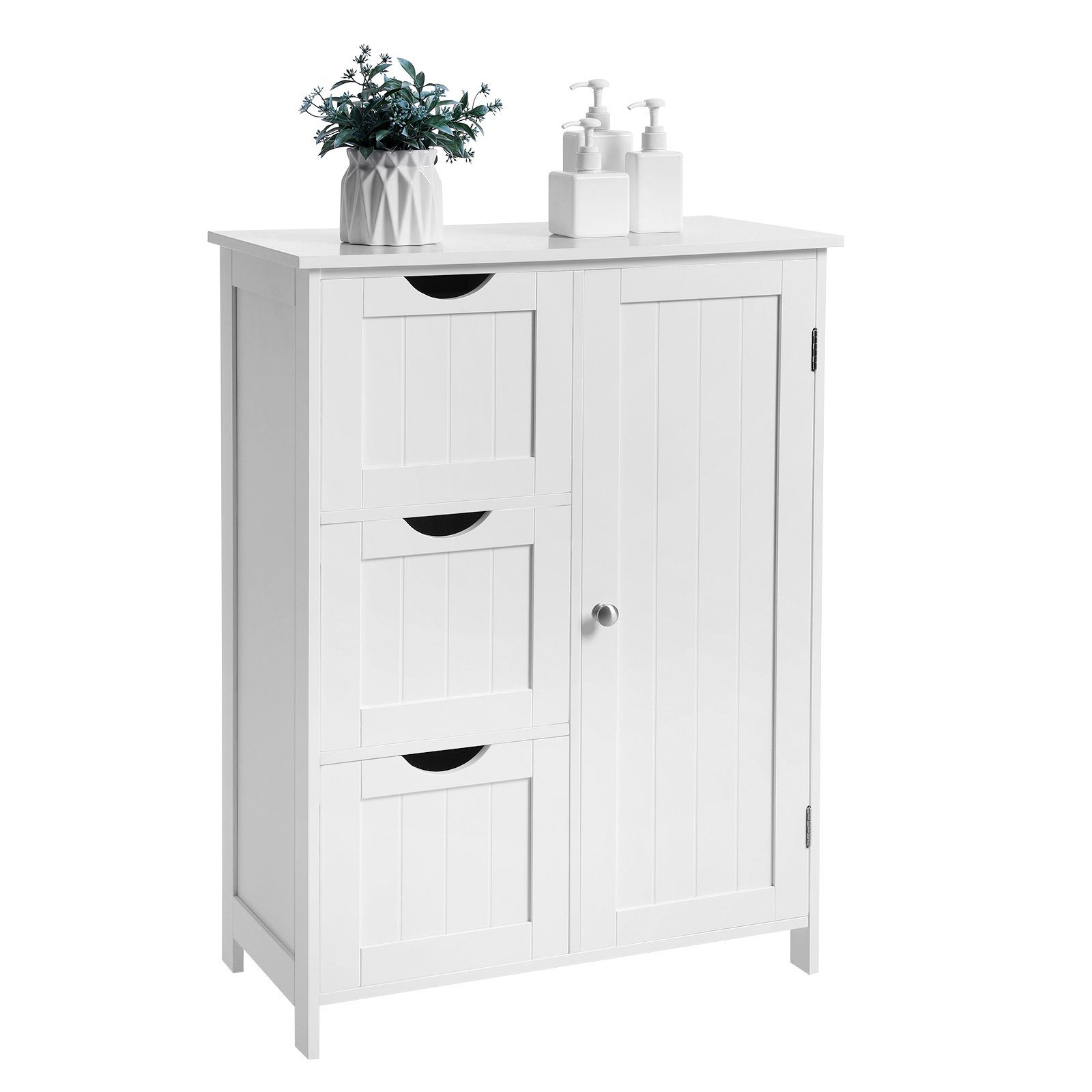 VASAGLE Badkommode Badezimmerschrank schmaler Badschrank verstellbare Ablage, mit 3 Schubladen, Schranktür, verstellbare Ablage, 30 x 60 x 80 cm