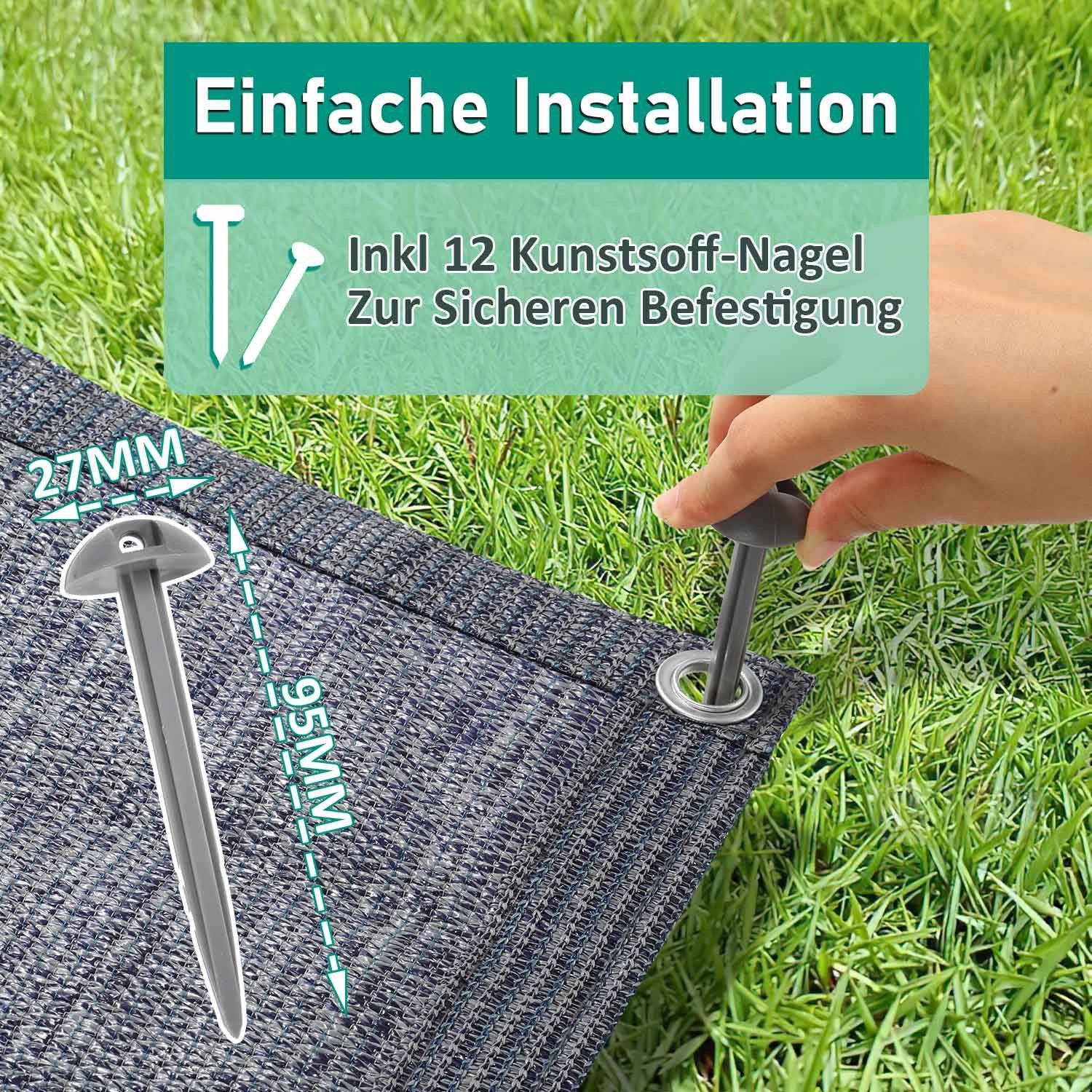 Clanmacy Zeltteppiche Outdoor Vorzeltteppich Camping,Zeltteppich,HDPE,Grau,200x200cm, Quadratisch – Bild 3 von 5