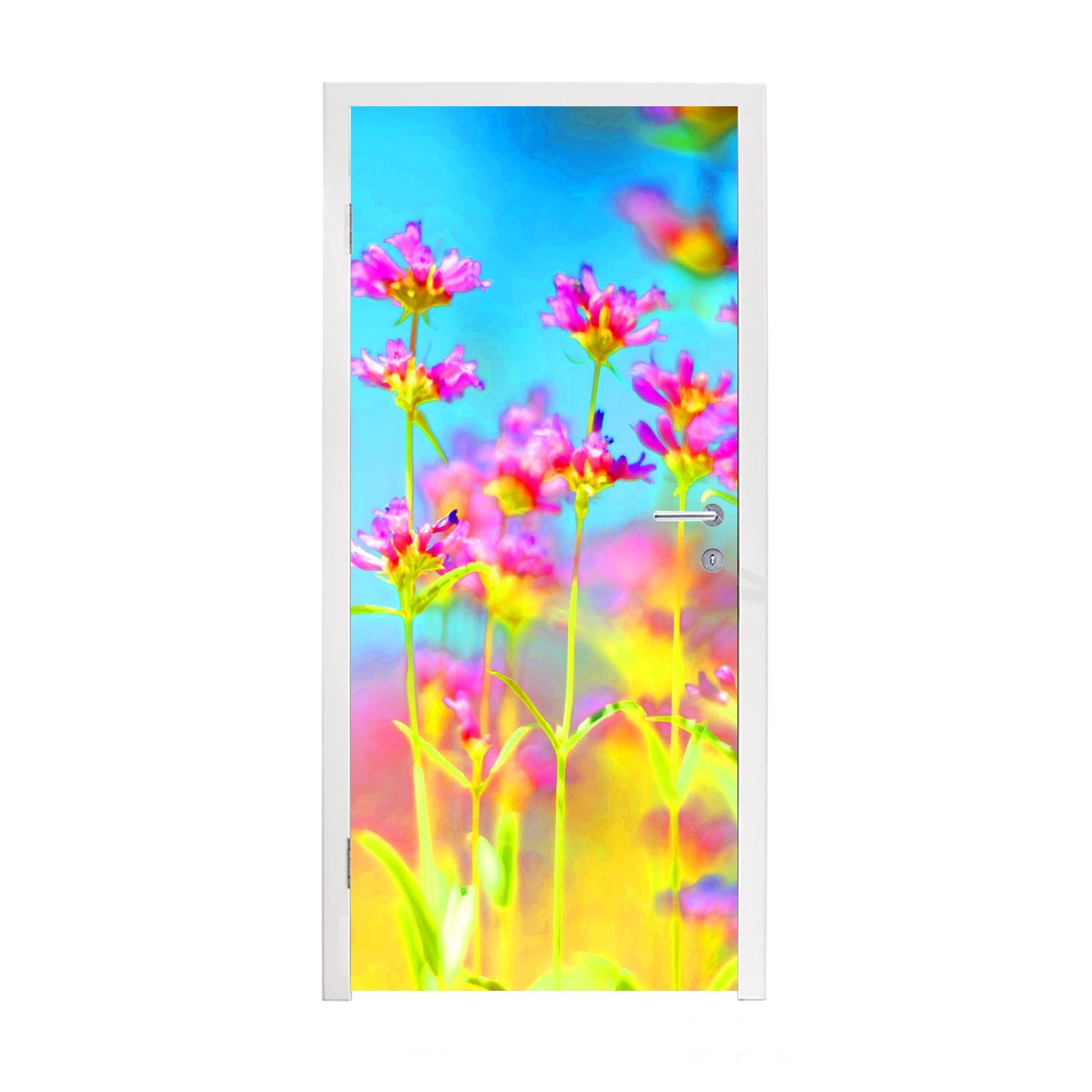 MuchoWow Türtapete Blumen - (1 St), bedruckt, Kunst cm Fototapete Matt, Tür, 75x205 - Türaufkleber, für Psychedelisch