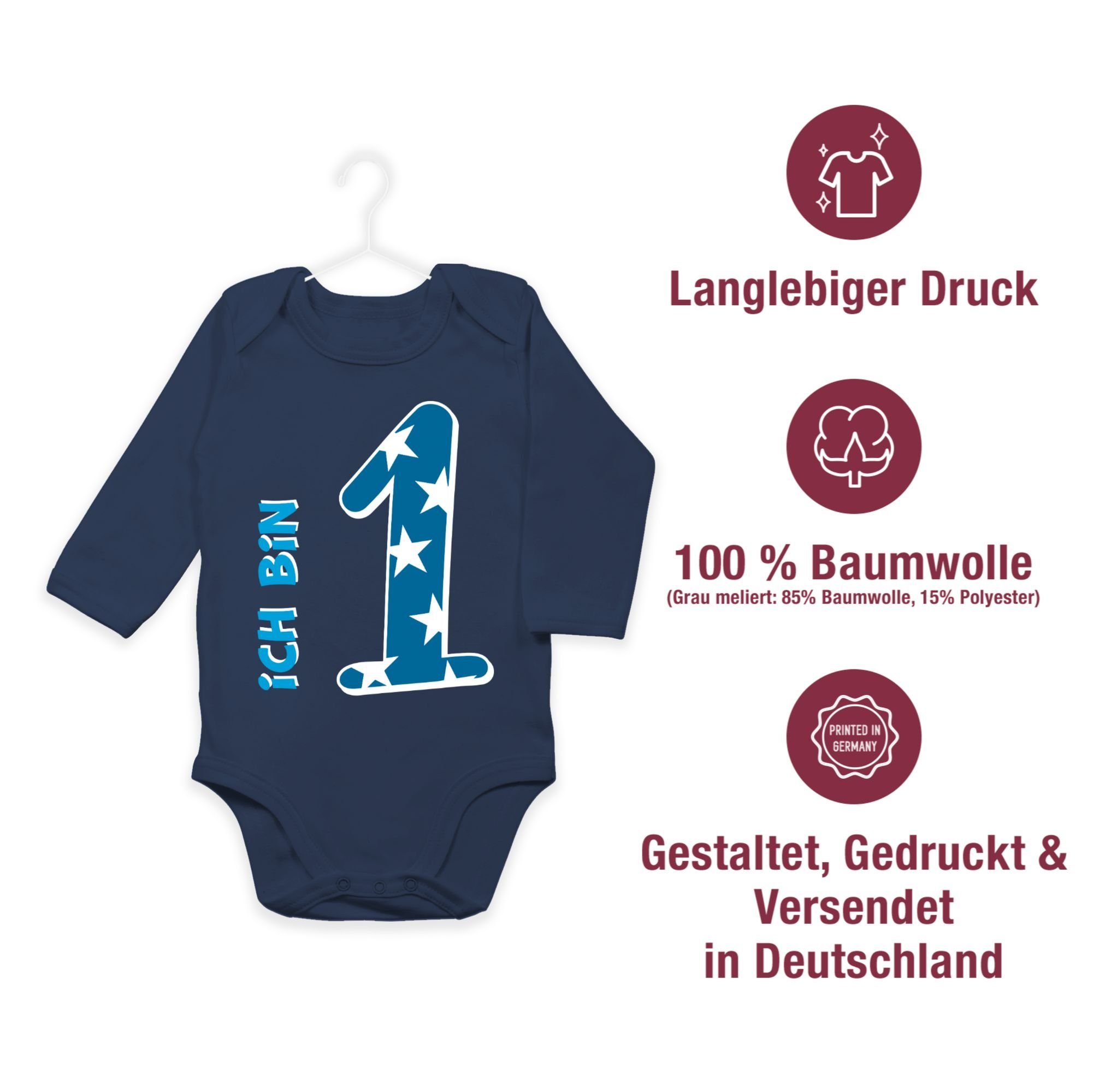 Shirtracer Shirtbody 1 1. Blau Ich Blau Junge eins Erster Navy bin Geburtstag