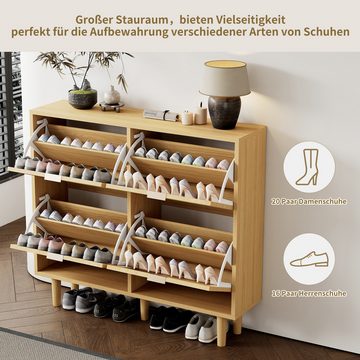 Ulife Schuhschrank mit 4 Klappschubladen, Schuhkommode aus Rattan mit Metallgriffen Maße: 100 x 25 x 90,3 cm