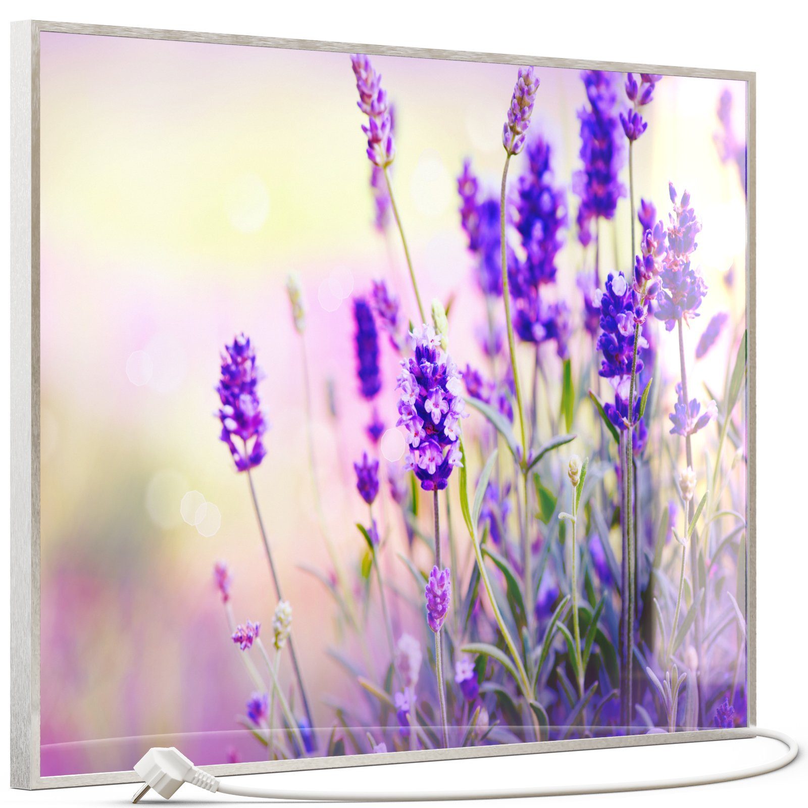 STEINFELD Heizsysteme Infrarotheizung, Glas Bild 350W-1200W, Inklusive Thermostat, 061 Lavendel Silber