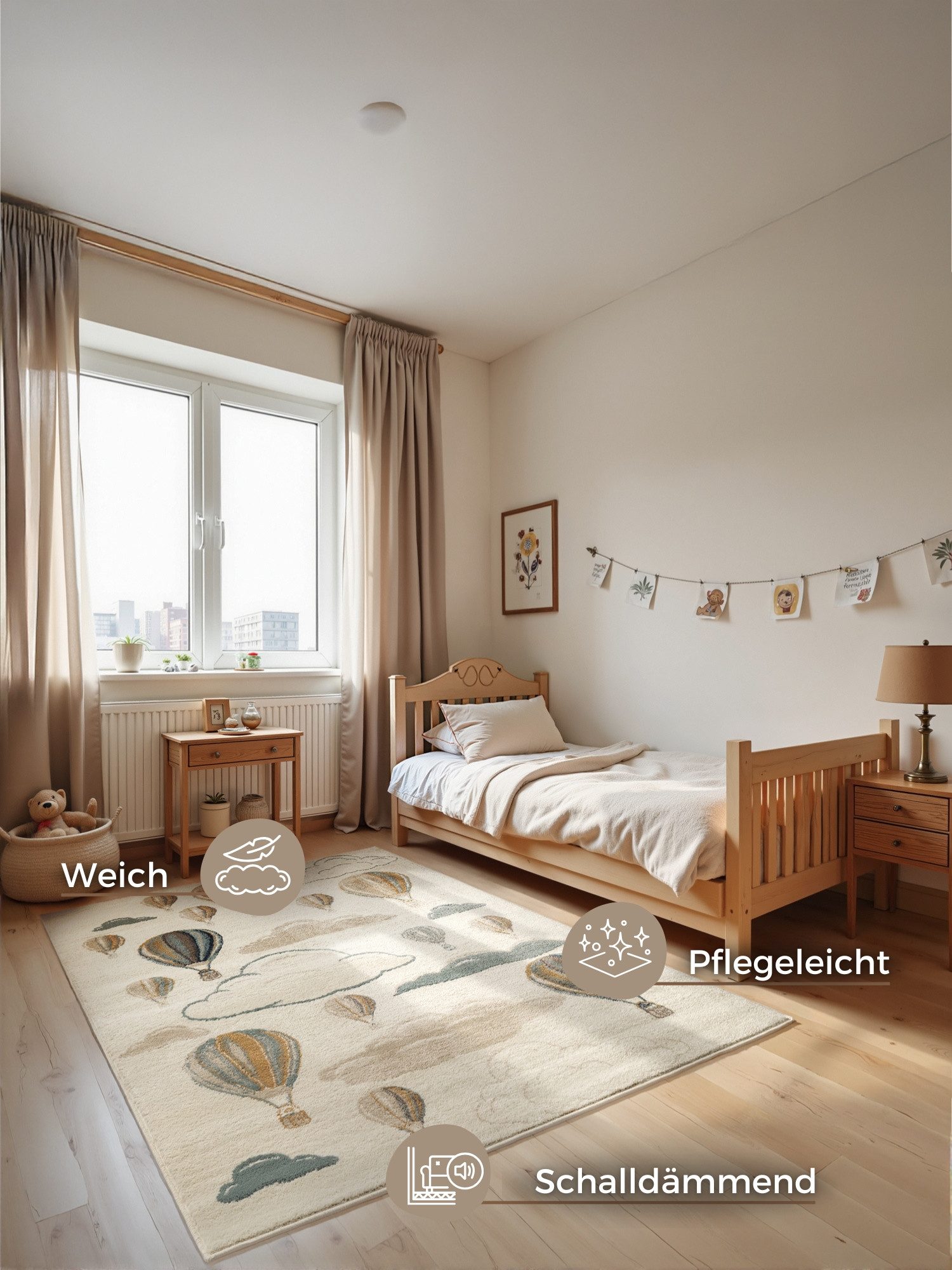 HANSE Home Kinderteppich Hot Air Ballon, rechteckig, Höhe: 8 mm, Spielteppich, fest, Kinderzimmer, Kurzflor, Spielunterlage