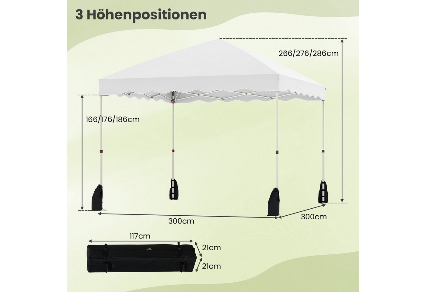 Thumbnail - KOMFOTTEU Faltpavillon, Gartenpavillon mit 4 Windseile, 8 Heringe & 4 Sandsäcke