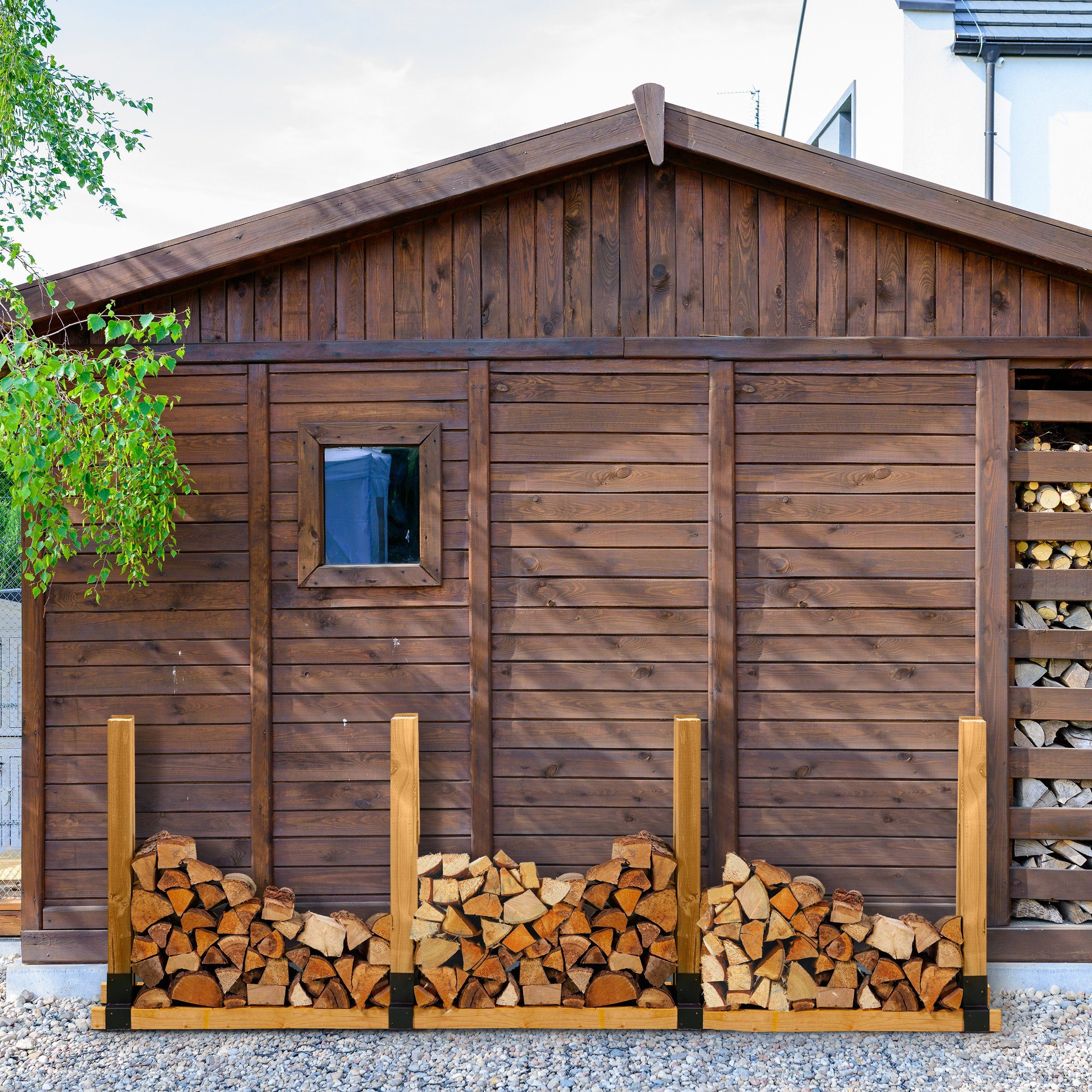 relaxdays Kaminholzregal Schwarze Holzstapelhilfe im 4er Set, BxTxH:34x10x1 günstig online kaufen