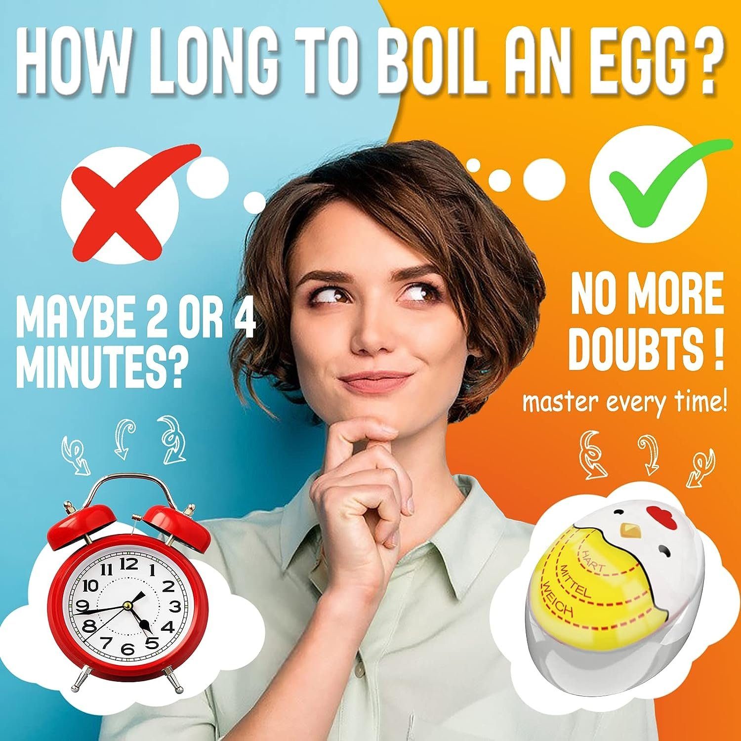 autolock Eieruhr,Egg Anzeige für Farbwechsel, Eier, lustiger Eieruhr gekochte Gelb hart/medium/weich,wiederverwendbar Timer Eierkocher,Timer mit