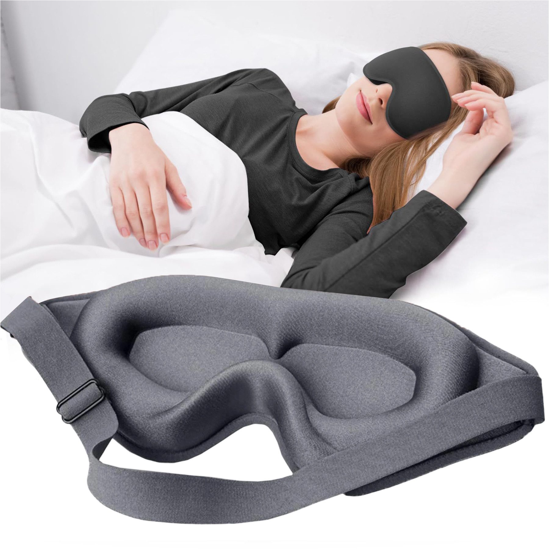 Mutig Schlafmaske 3D Schlafmaske für Seitenschläfer, Augenmaske für Frauen & Herren, Lichtblockierende & Atmungsaktive Augenmaske mit Memory Foam, Verstellbares Gummiband & Ohrstöpseln, für Männer und Frauen, Reisen & Yoga