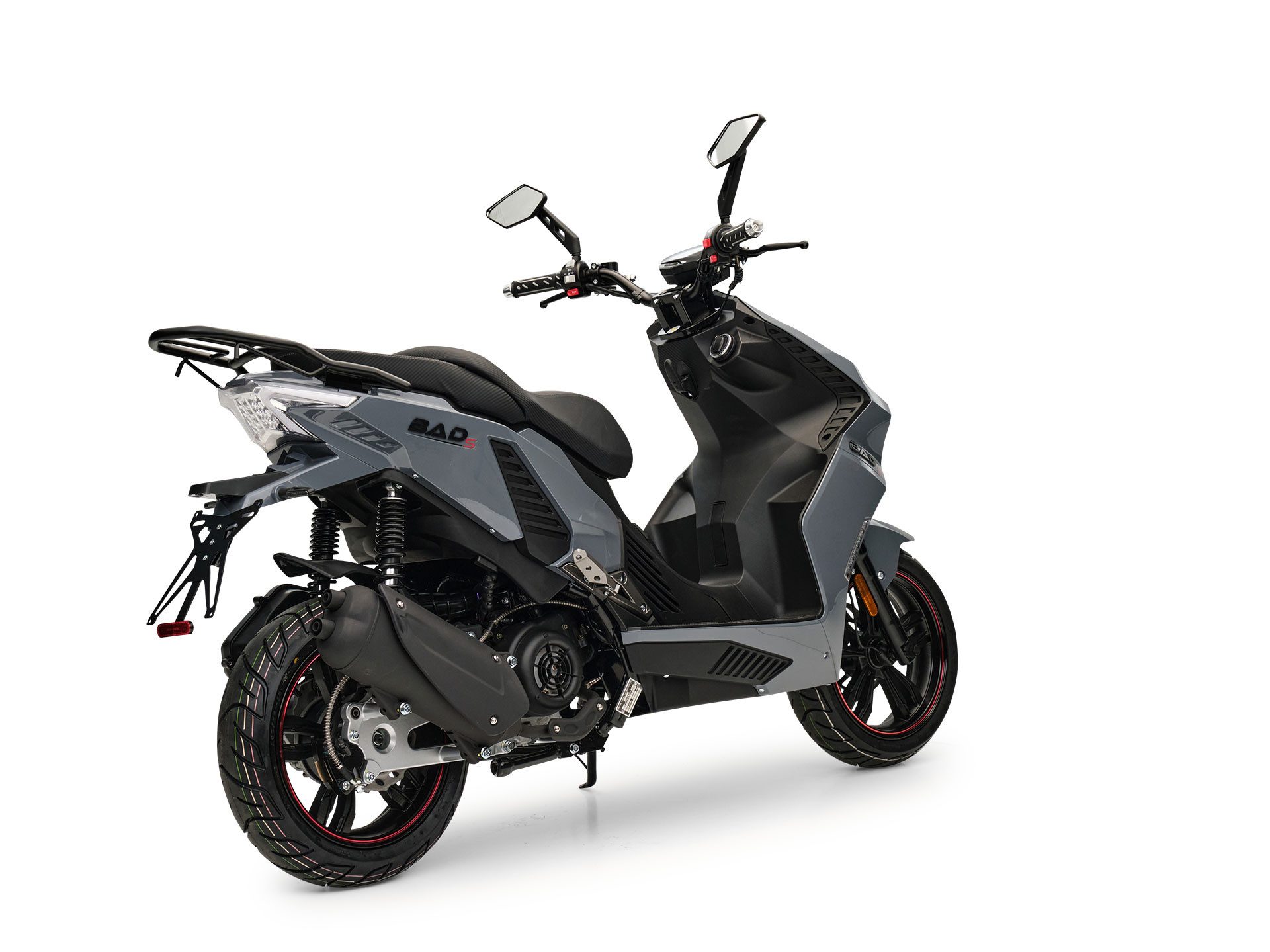 Burnout Motorroller BAD s Grau, 50 ccm, 45 km/h, Euro 5, Sportliches Design, Keyless Go, Alarmanlage, Moped mit USB Ladedose