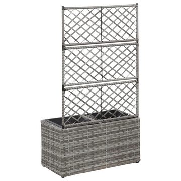 DOTMALL Hochbeet Hochbeet mit Rankgitter 2 Töpfe 58×30×107cm Poly Rattan Grau