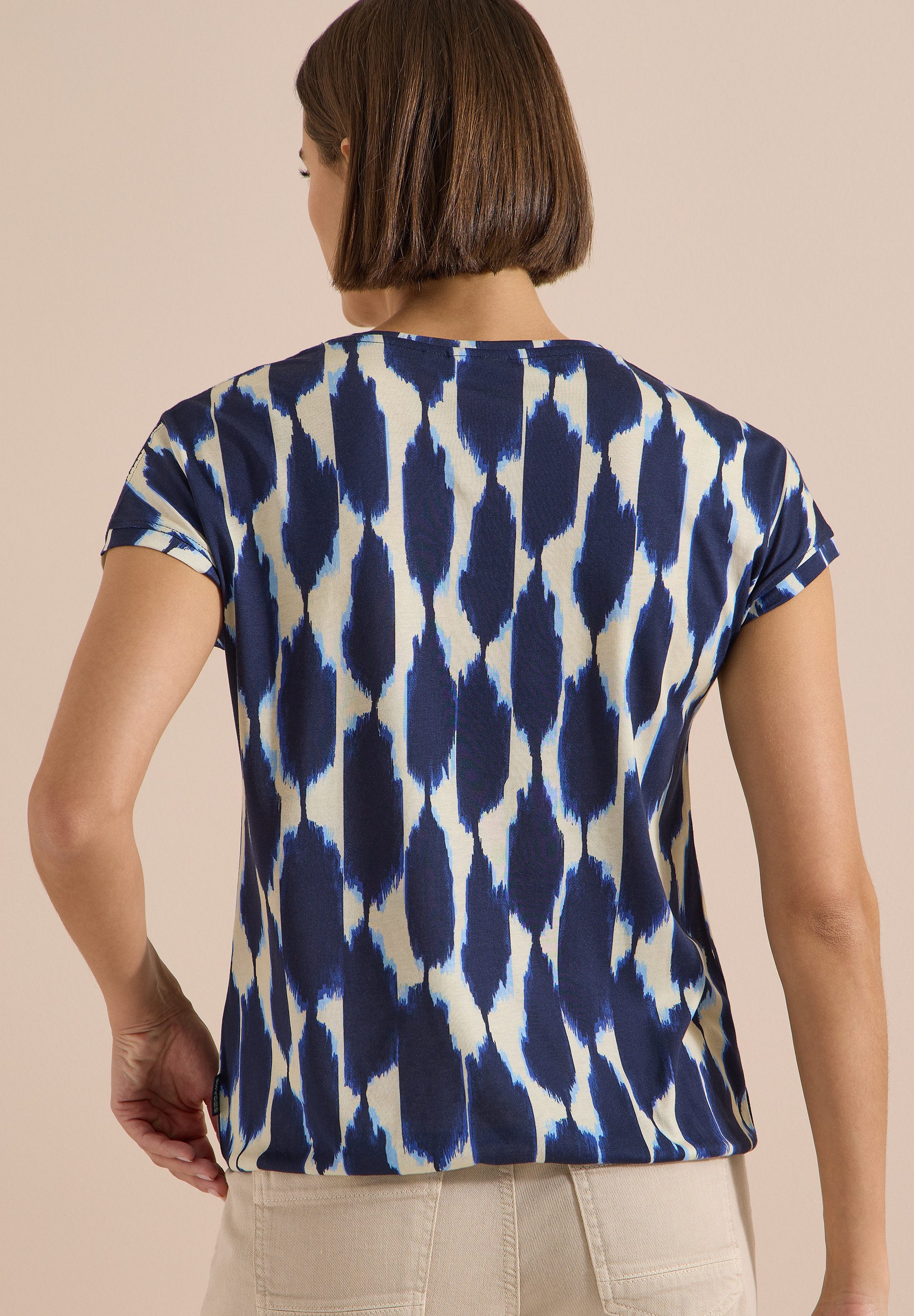CECIL Blusenshirt Sommershirt mit grafischem Muster und Spitzendetail