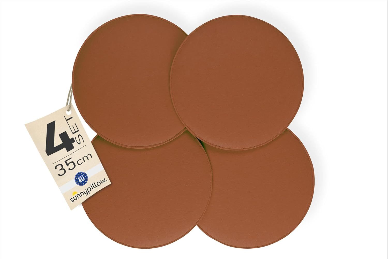 sunnypillow Подушка для стула 4er Set Подушки Filz Подушка для стула rund Ø 36cm Filzkissen, Braun