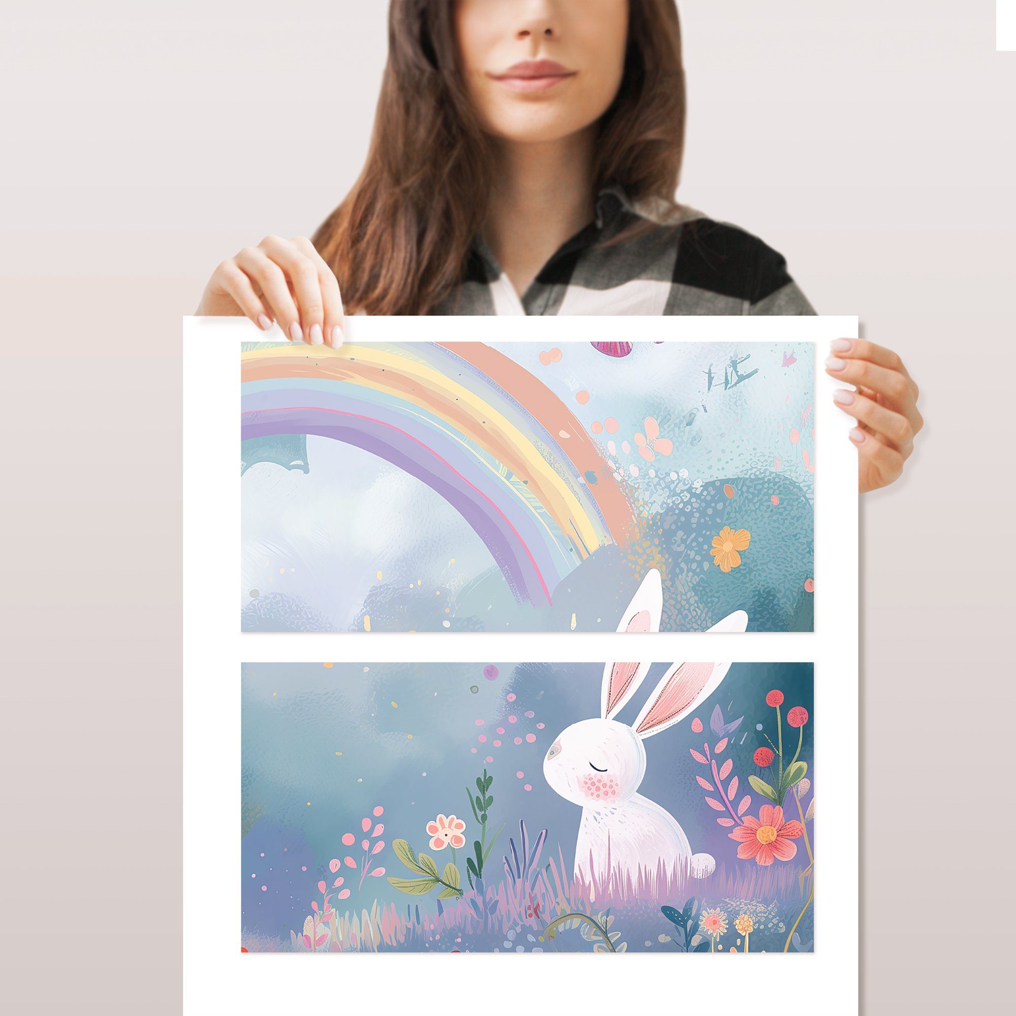 Sunnywall Möbelfolie passend für IKEA Malm Kommode Schrankfolie Aufkleber Hase Regenbogen, blasenfreie selbstklebende Folie (SCHRANK NICHT INKLUSIVE)