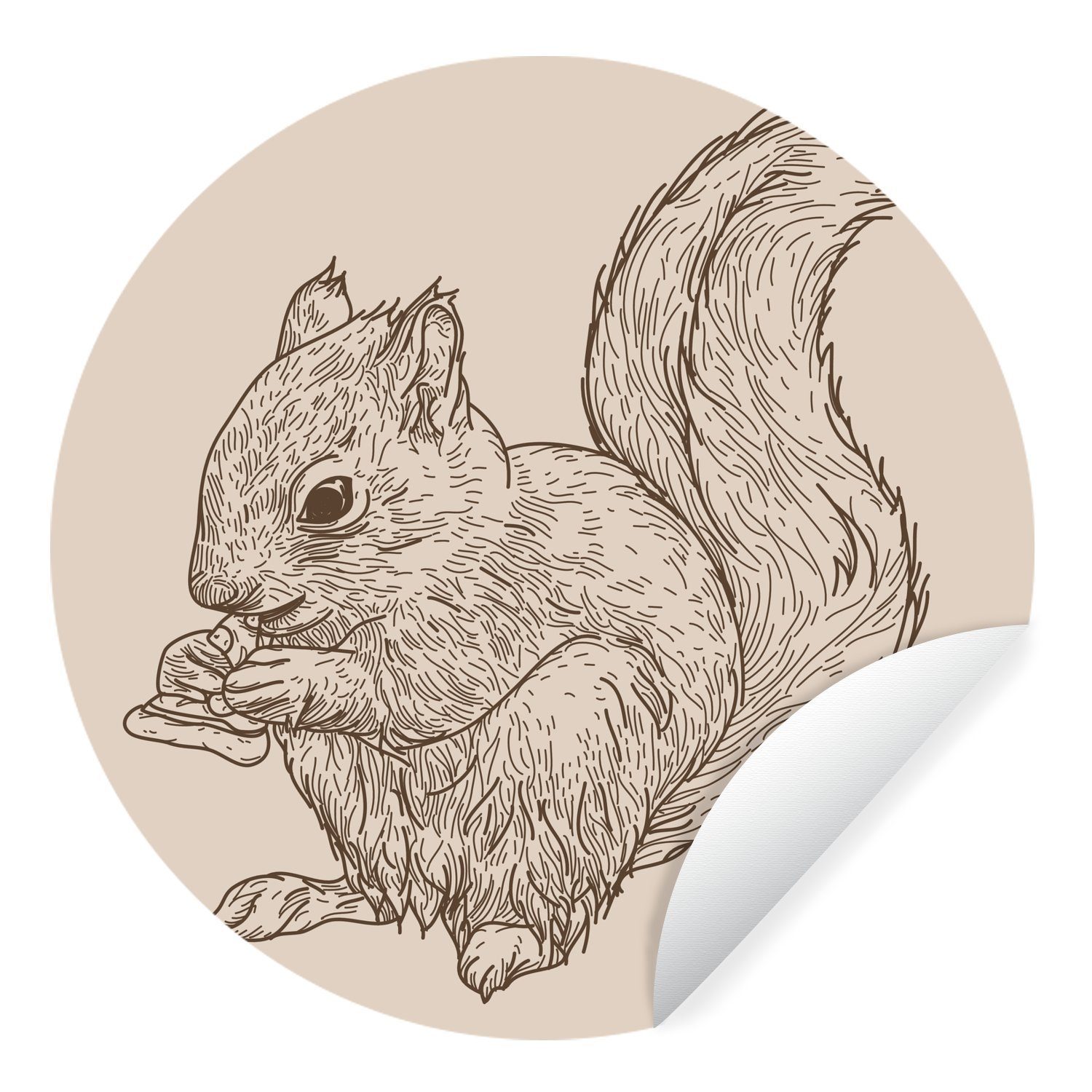 MuchoWow Wandsticker Eine Illustration eines Eichhörnchens, das Pizza isst (1 St), Tapetenkreis für Kinderzimmer, Tapetenaufkleber, Rund, Wohnzimmer