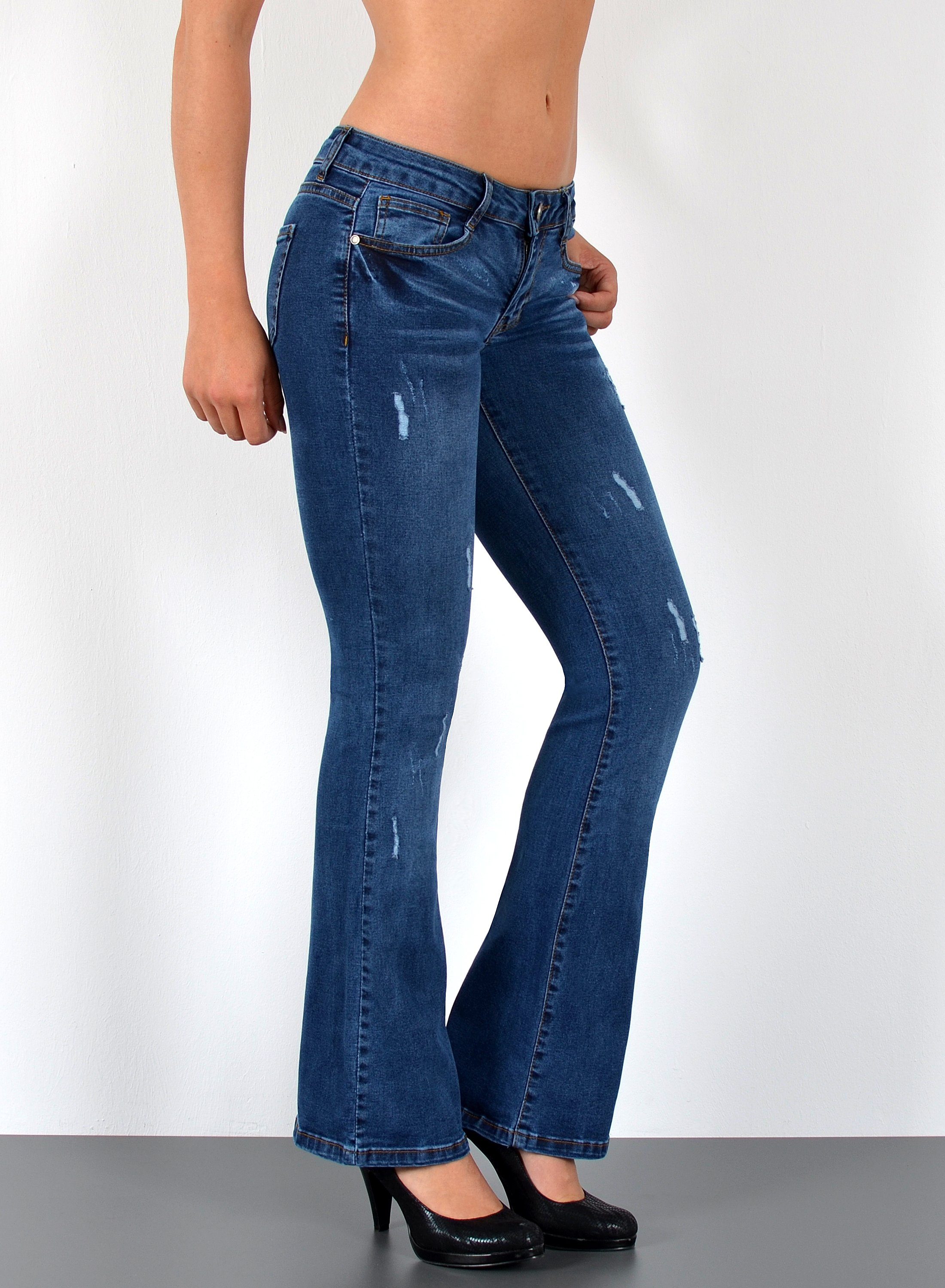 ESRA Bootcut-Jeans Schlaghose Damen Bootcut Jeans Stretch Hose mit niedrige günstig online kaufen