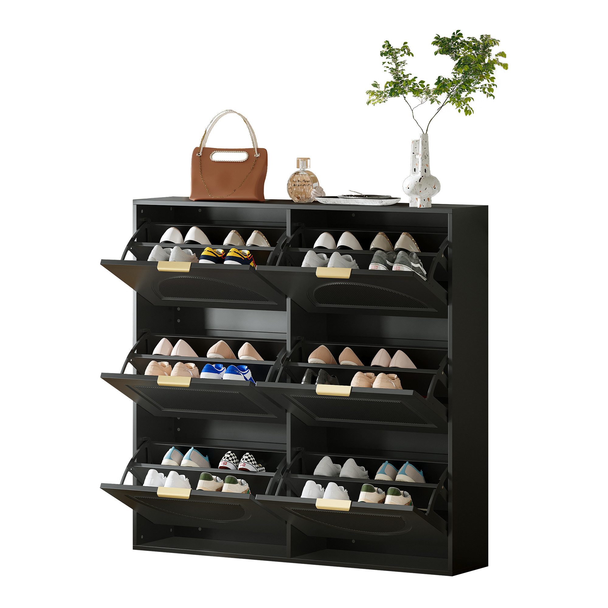 OKWISH Schuhregal Schmaler Schuhkipper, 6 Klappenfächer Schwarz 1-tlg., 6 umklappbare Schuhregale, Metallgriff