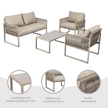 Gotagee Gartenlounge-Set Garten-Lounge-Set 4er-Set Gartenmöbel-Set Lounge-Set mit Sitzkissen, verstellbaren Füßen, glatter Glasplatte, inklusive aller Kissen