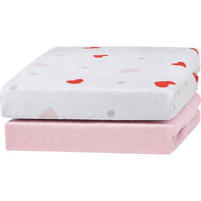 Bettlaken 2er Pack Jersey Spannlaken, rosa/Herzen, 70 x 140, Urra