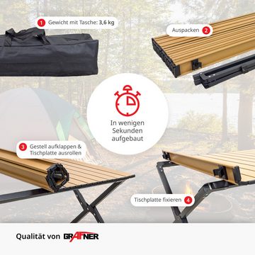 Grafner Campingtisch Campingtisch 89x58x43cm Klapptisch Holzoptik inkl. Transporttasche (2-St., Tisch und Transporttasche), 89x58x43cm, Carbon-Stahl