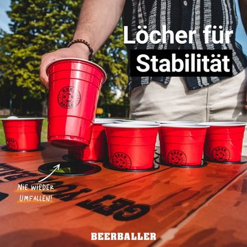 BeerBaller Klapptisch BeerBaller® Beer Pong Tisch Wood 'N' Ice - mit Kühlfach und Cupholdern