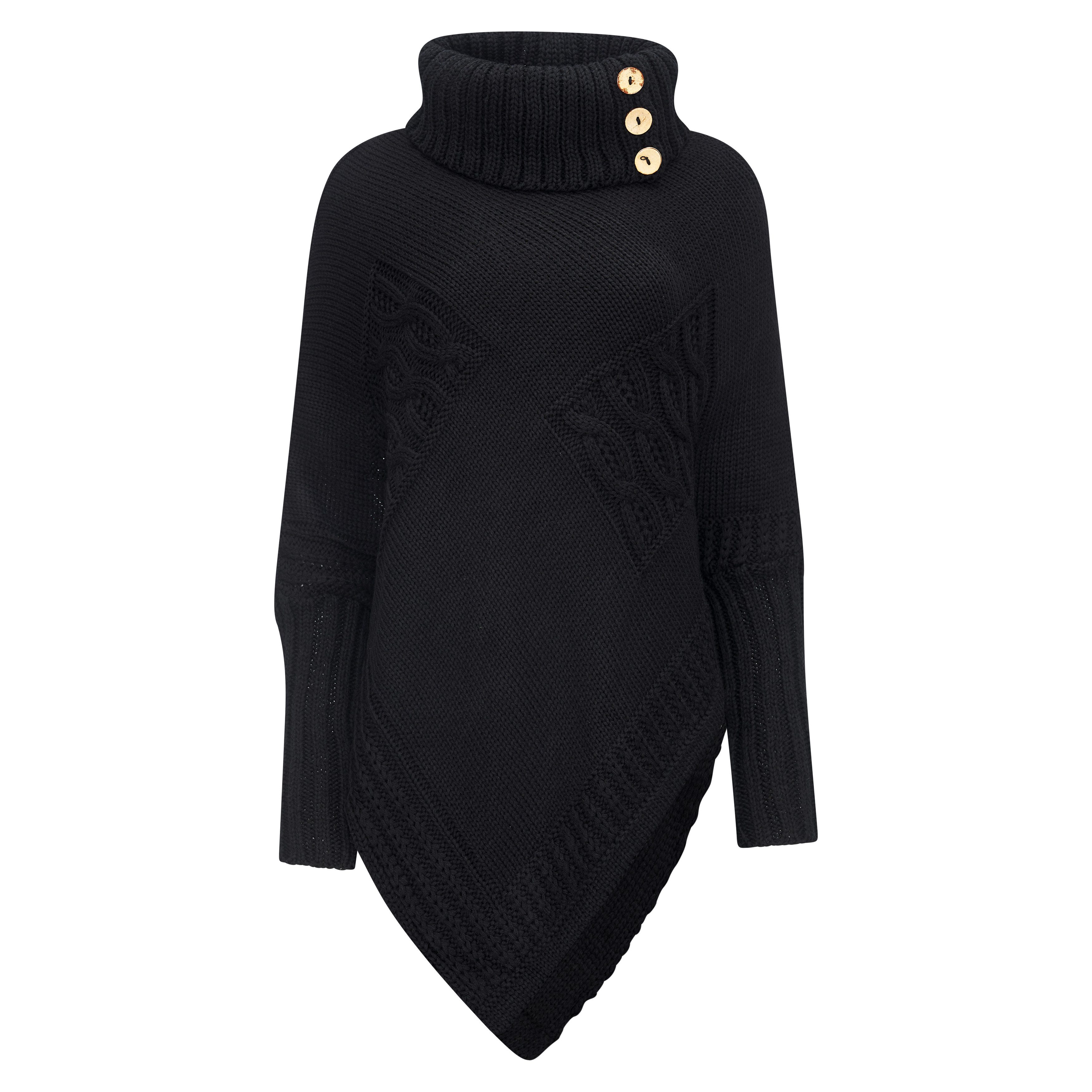 Mississhop Strickponcho Poncho Strick Sweatshirt Pullover Umhang Überwurf