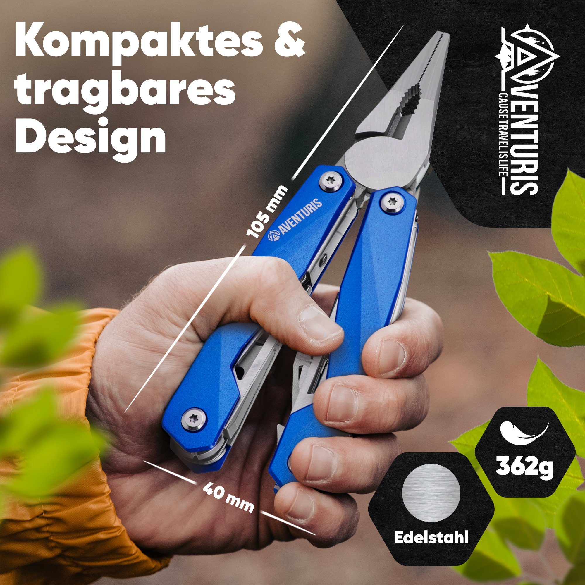 AVENTURIS Multitool T21 aus Edelstahl mit 21 Funktionen! Perfekt fürs Wandern und Campen, Edelstahl – Bild 5 von 5
