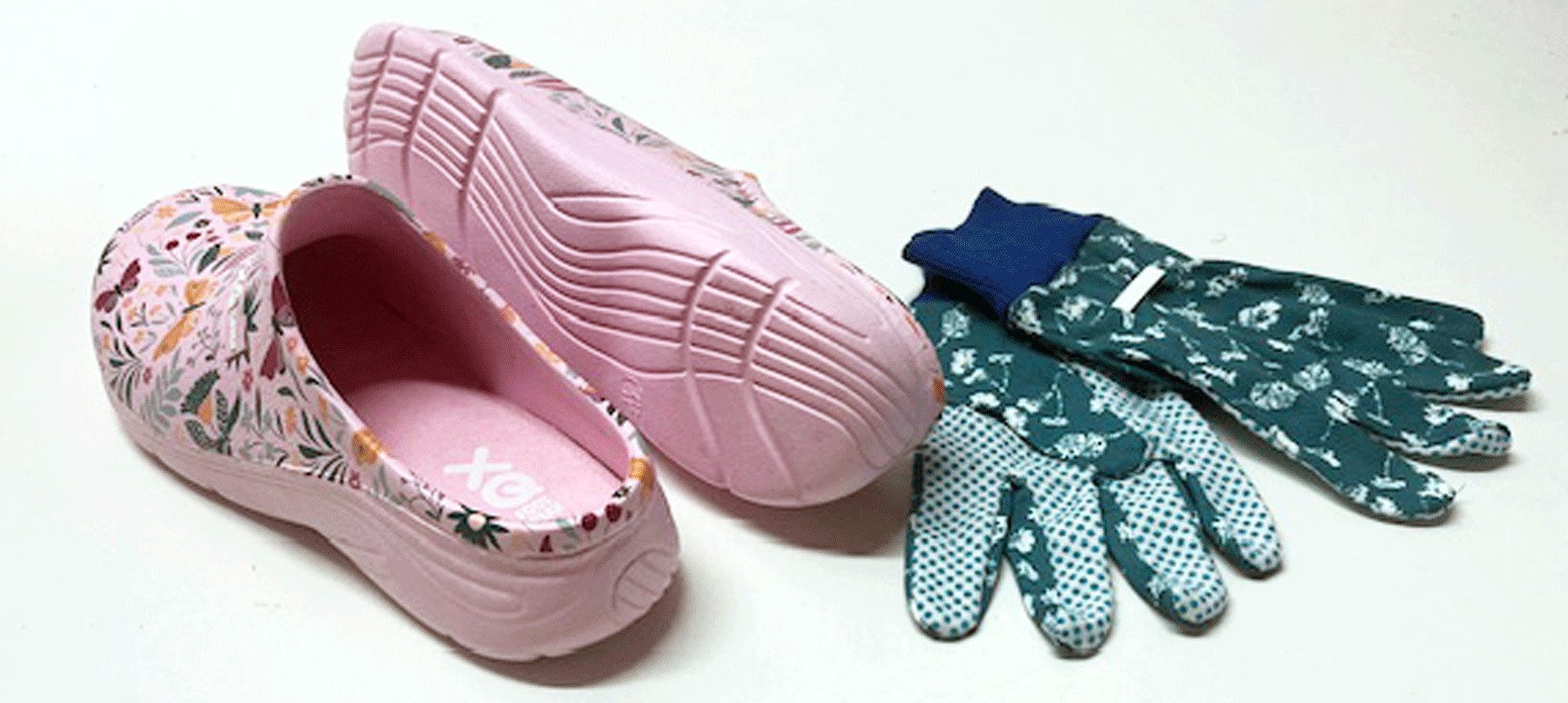 Steinnacher Bärbel Damen Gartenclogs Schmetterling rosa mit passenden Gartenhandschuhen Clog