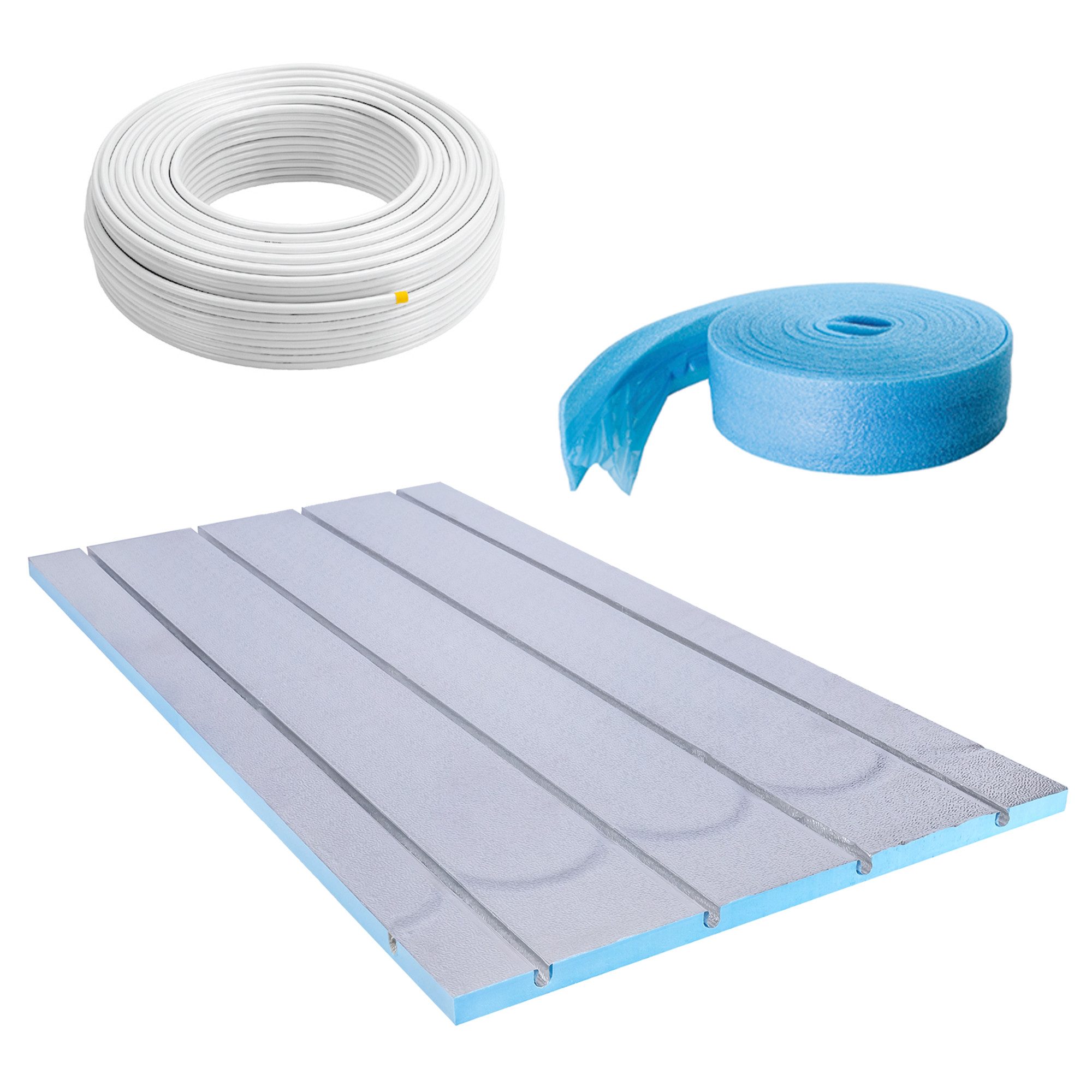 Belvit Fußbodenheizung Set XPS 500 Trockenbau Warmwasser Fußbodenheizung Komplettset, mit XPS Platte & PE‑RT Rohr für 10 bis 150m², für alle Räume geeignet