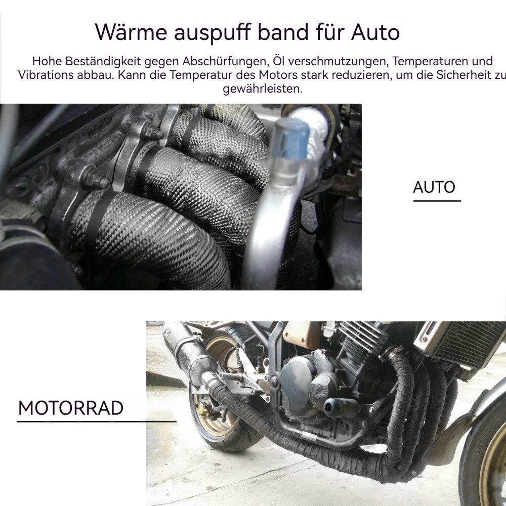 BlingBin Auspuff-Flexrohr Auspuffrohr-Dichtungsband, isolierend und hochtemperaturbeständig, (1 Set, 1-tlg), Exhaust Tape 15m Heat Insulation Tape 10 Metal Cabl – Bild 3 von 5