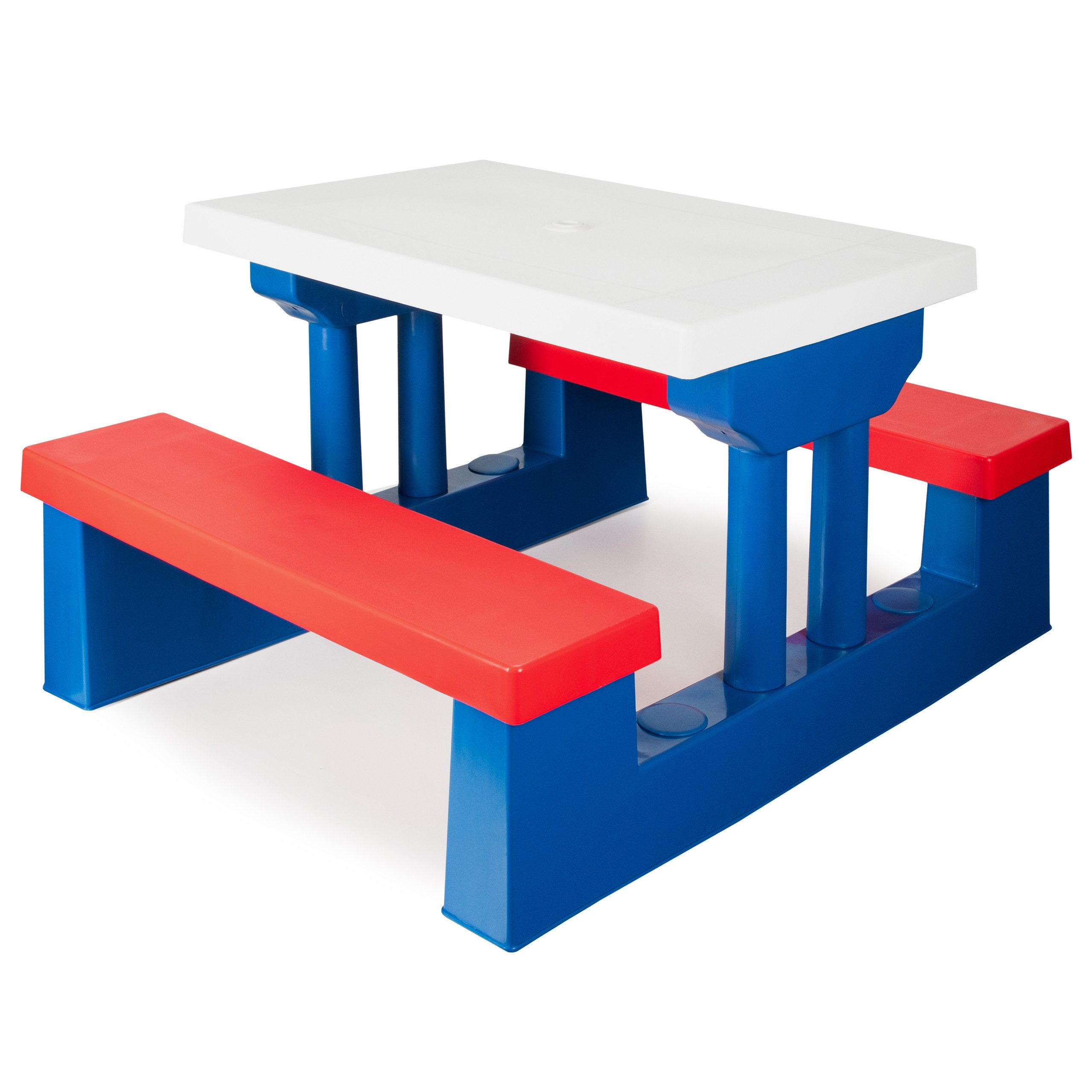 COIL Garten-Kindersitzgruppe Kinder-Picknicktisch mit Sonnenschirm 107 x 67 x 135 cm, 5 kg, (4-tlg), verschiedene Farben, Kunststoff UV-beständig, für Kinder ab 3 Jahren