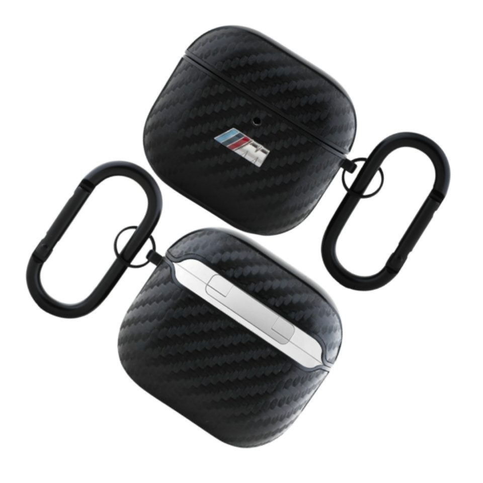 BMW Kopfhörer-Schutzhülle Hülle Case AirPods 4 Tricolor Carbon-Look schwarz, Kantenschutz
