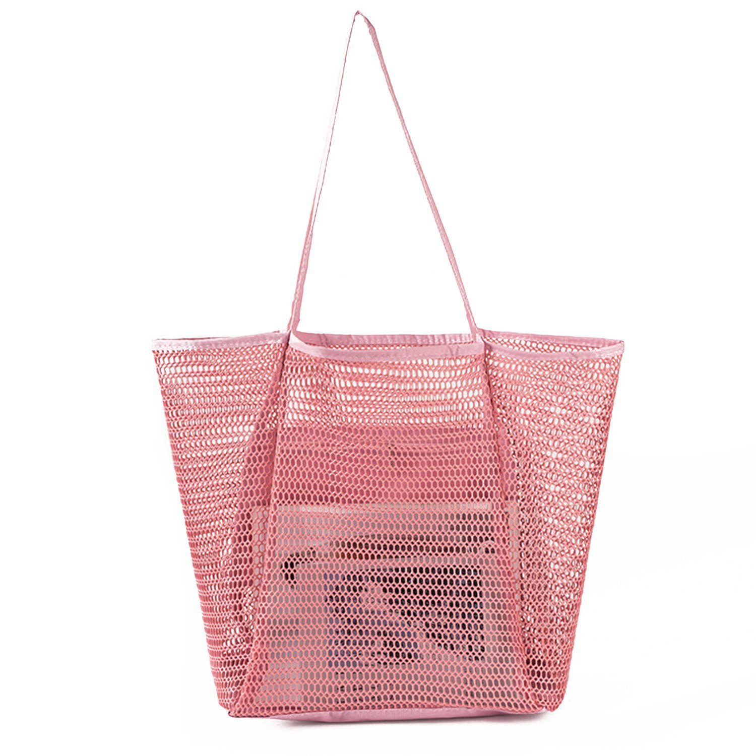 Trachtentasche Rosa mit Schultertasche, Reißverschluss, Einkaufstasche große Innentasche Damen-Badetasche, Mesh-Strandtasche, MAGICSHE