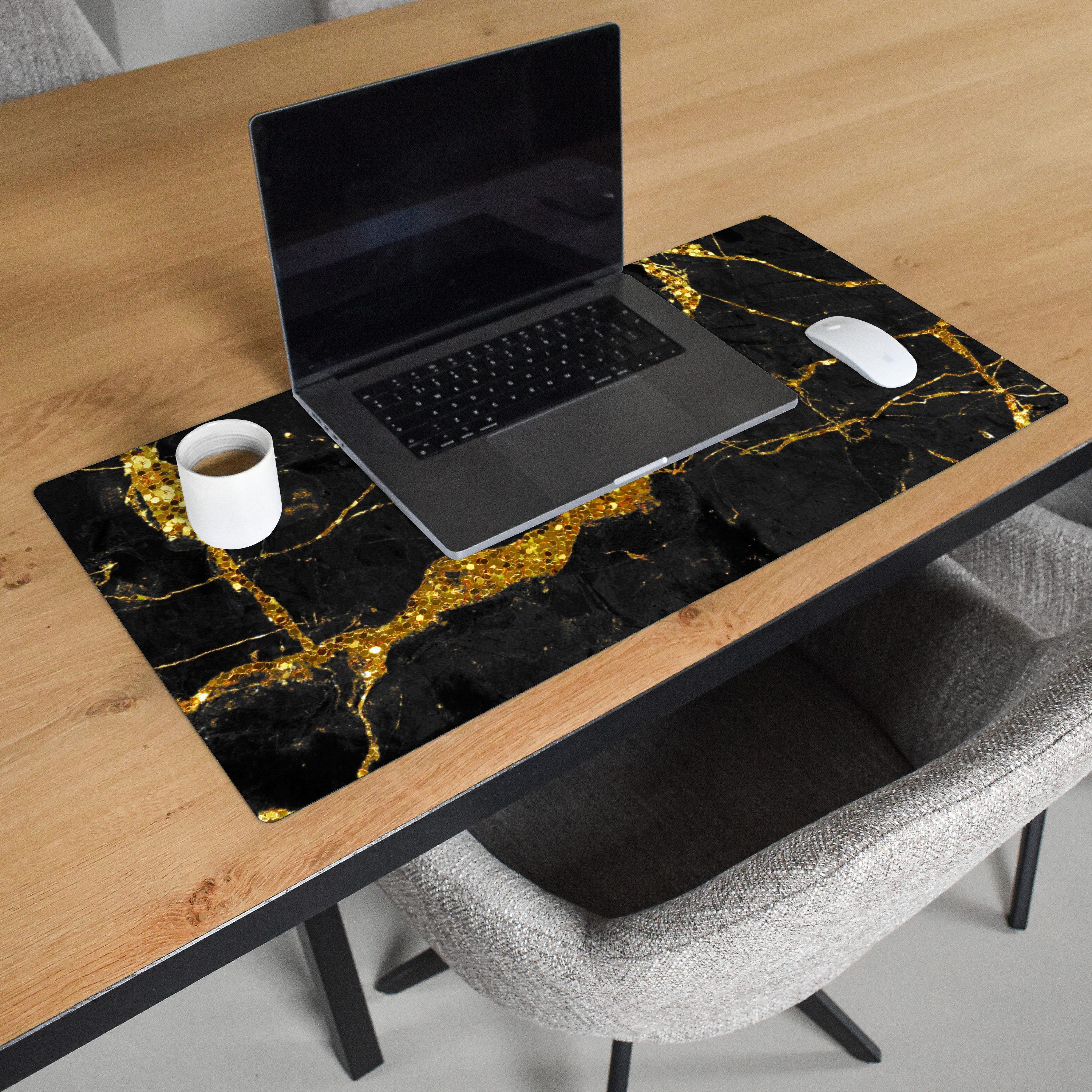MuchoWow Gaming Mauspad Marmor - Gold - Schwarz - Marmoroptik - Luxus - Glitzer (1-St), Gaming Mauspad XXL, Schreibtischunterlage, Desk Mat Groß, 80x40 cm