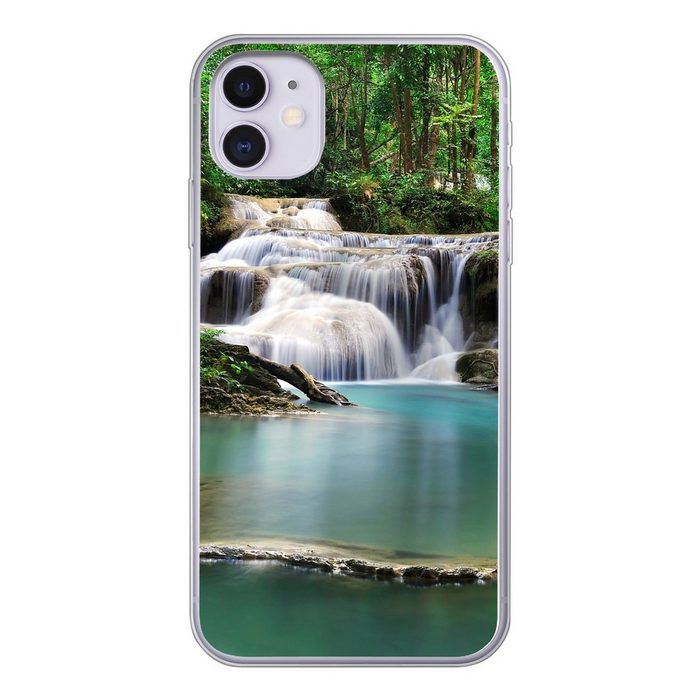 MuchoWow Handyhülle Ein Wasserfall mit Bäumen im Erawan-Nationalpark in Thailand Handyhülle Apple iPhone 11 Smartphone-Bumper Print Handy