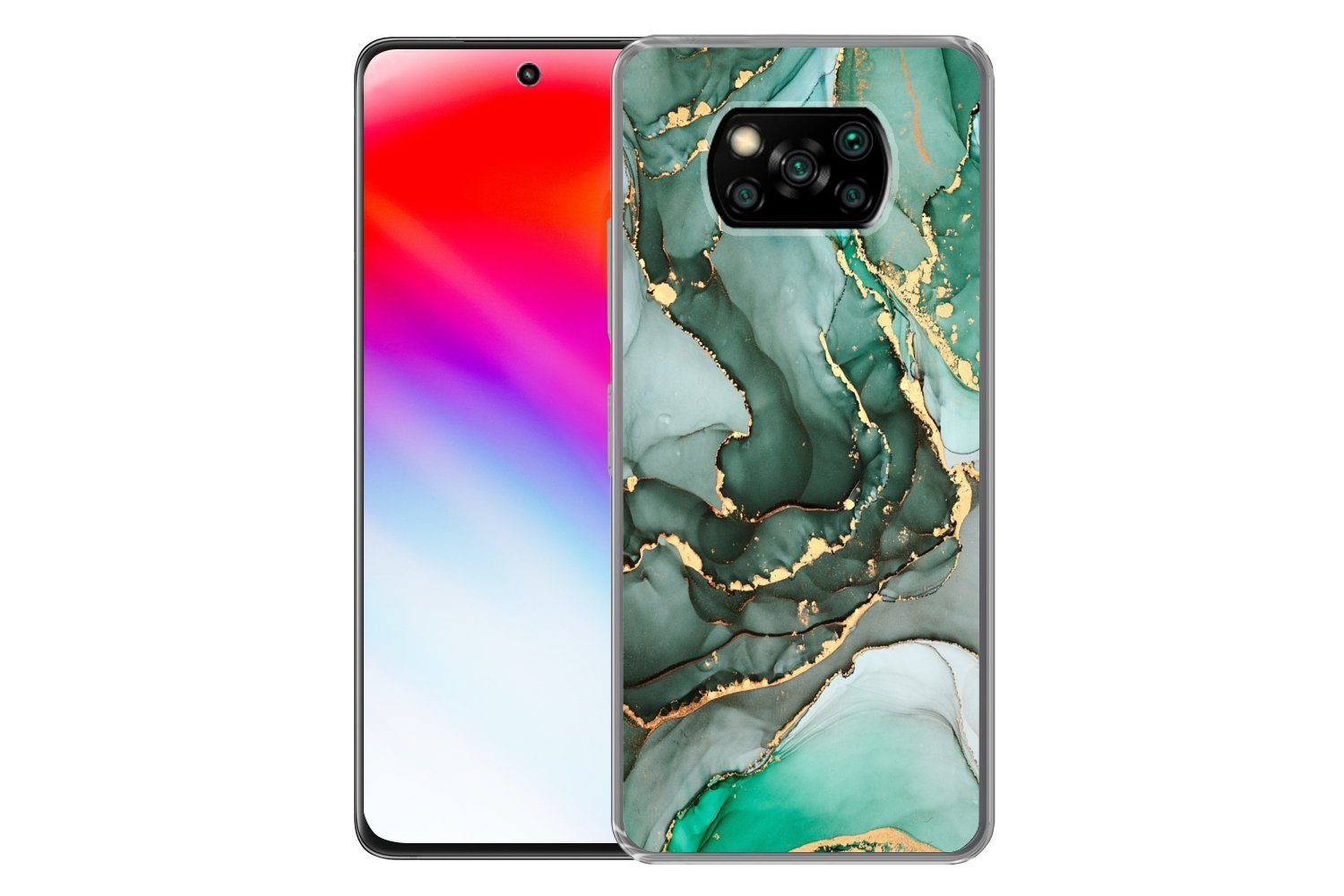 MuchoWow Handyhülle für Xiaomi Poco X3 Pro Gold - Marmor - Grün - Luxus - Marmoroptik - Gr, Phone Case, Silikon, Schutzhülle Dünn