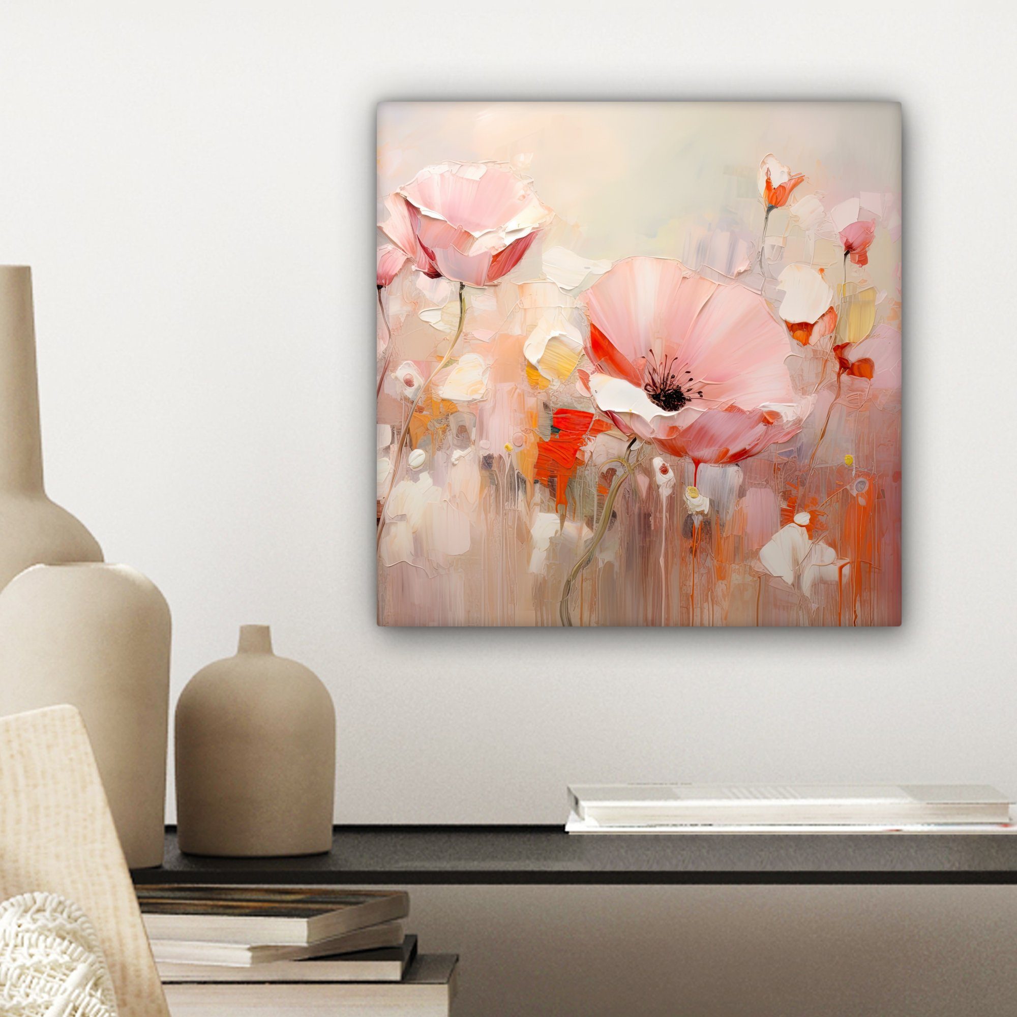 OneMillionCanvasses® Leinwandbild Blumen - Abstrakt Aquarell Bilder 20x20 Kunst, - St), cm (1 Rosa - Schlafzimmer, - Leinwand für Wohnzimmer