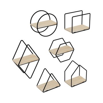 en.casa Deko-Wandregal, 6-tlg., »Outokumpu« Regal-Set in geometrischen Formen Schwarz/Natur