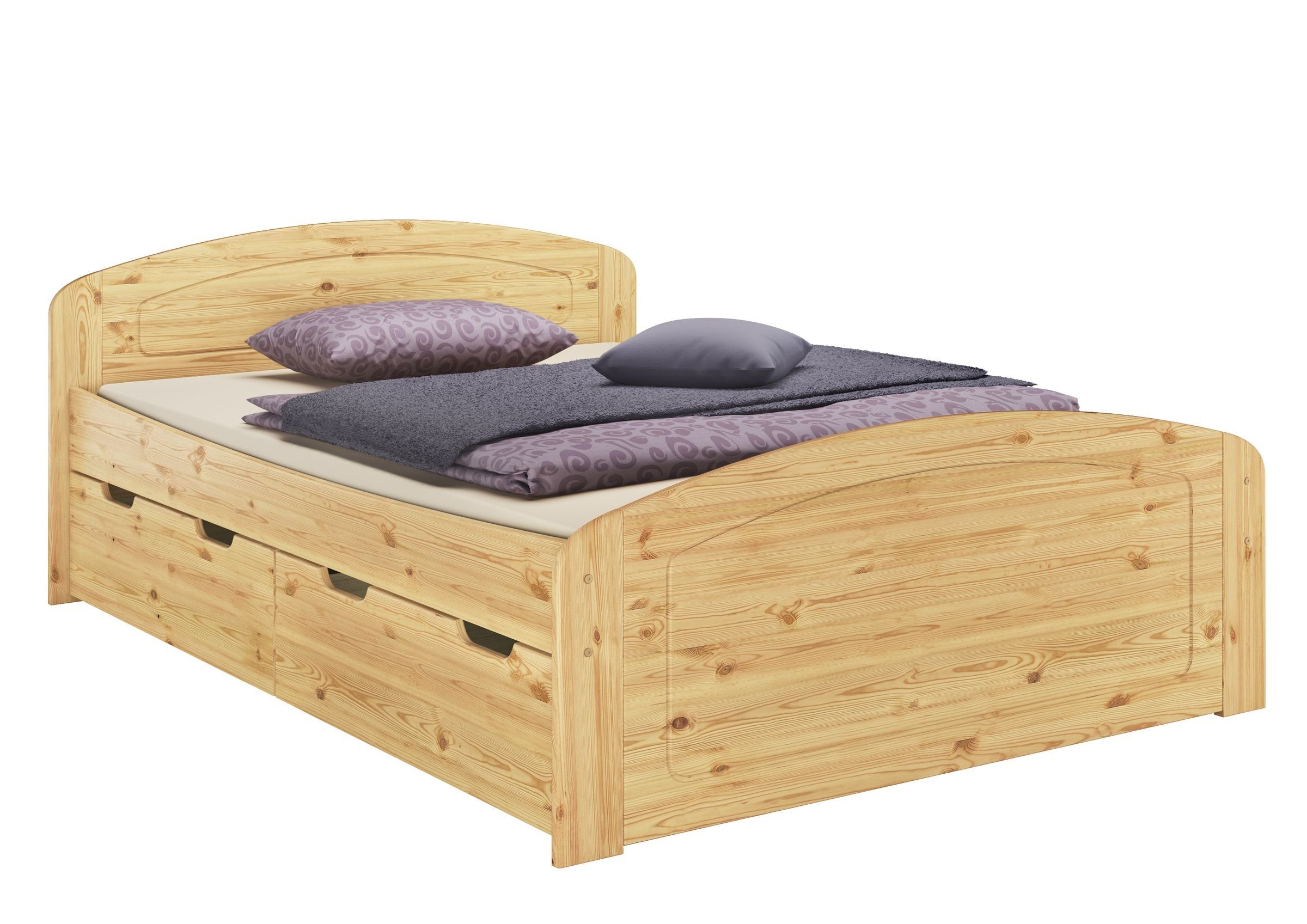 Doppelbett massiv Kieferfarblos ERST-HOLZ Matratze, Rollrost lackiert + Bett 140x200 + Kiefer