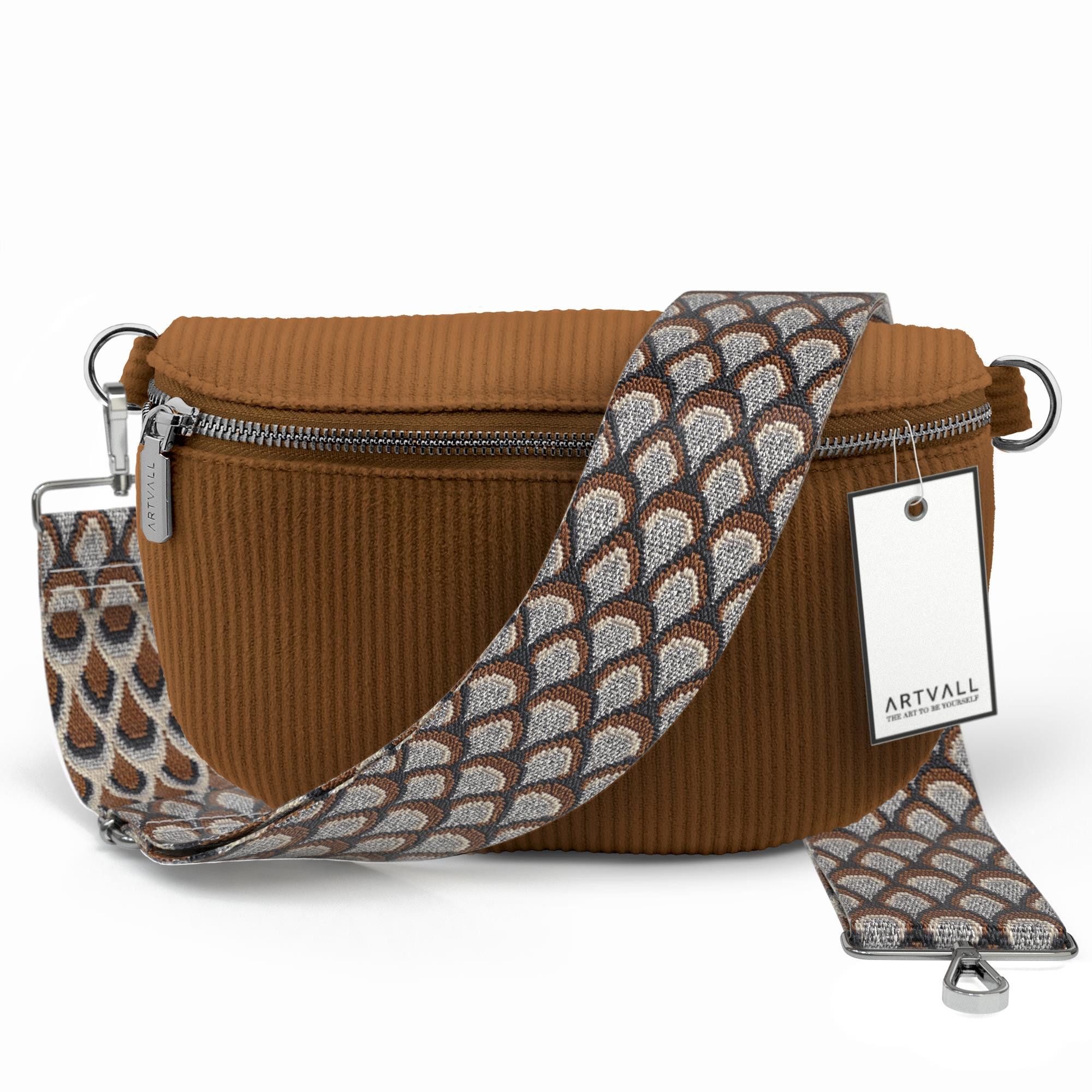 Umhängetasche Cord Handtasche Brusttasche Crossbody Bag Braun