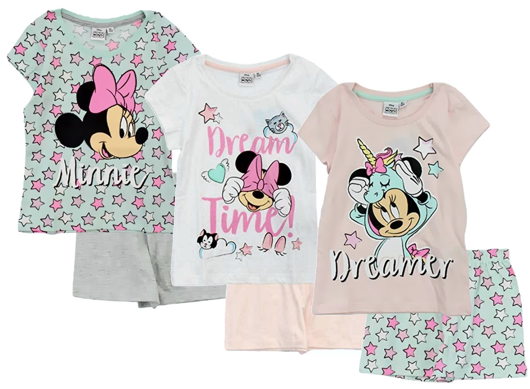 Disney Minnie Mouse Pyjama Minnie Mouse Pyjama ShortY mit Hose Pyjama kurz Mädchen Schlafanzug T-Sirt + Hose Kinderpyjama 3 4 5 6 8 Jahre 98 104 110 116 128 cm Rose