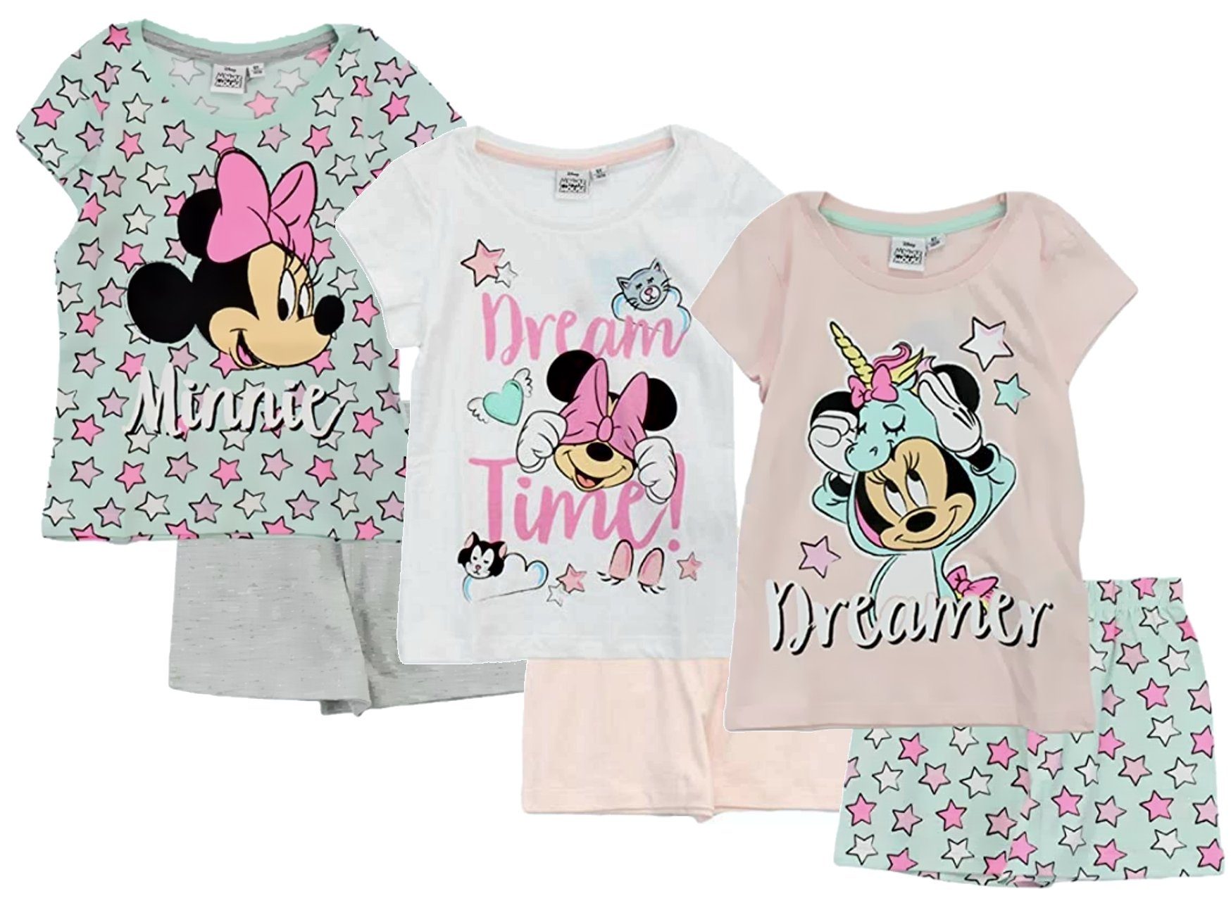Pyjama Minnie Mouse Pyjama ShortY mit Hose Pyjama kurz Mädchen Schlafanzug T-Sirt + Hose Kinderpyjama 3 4 5 6 8 Jahre 98 104 110 116 128 cm