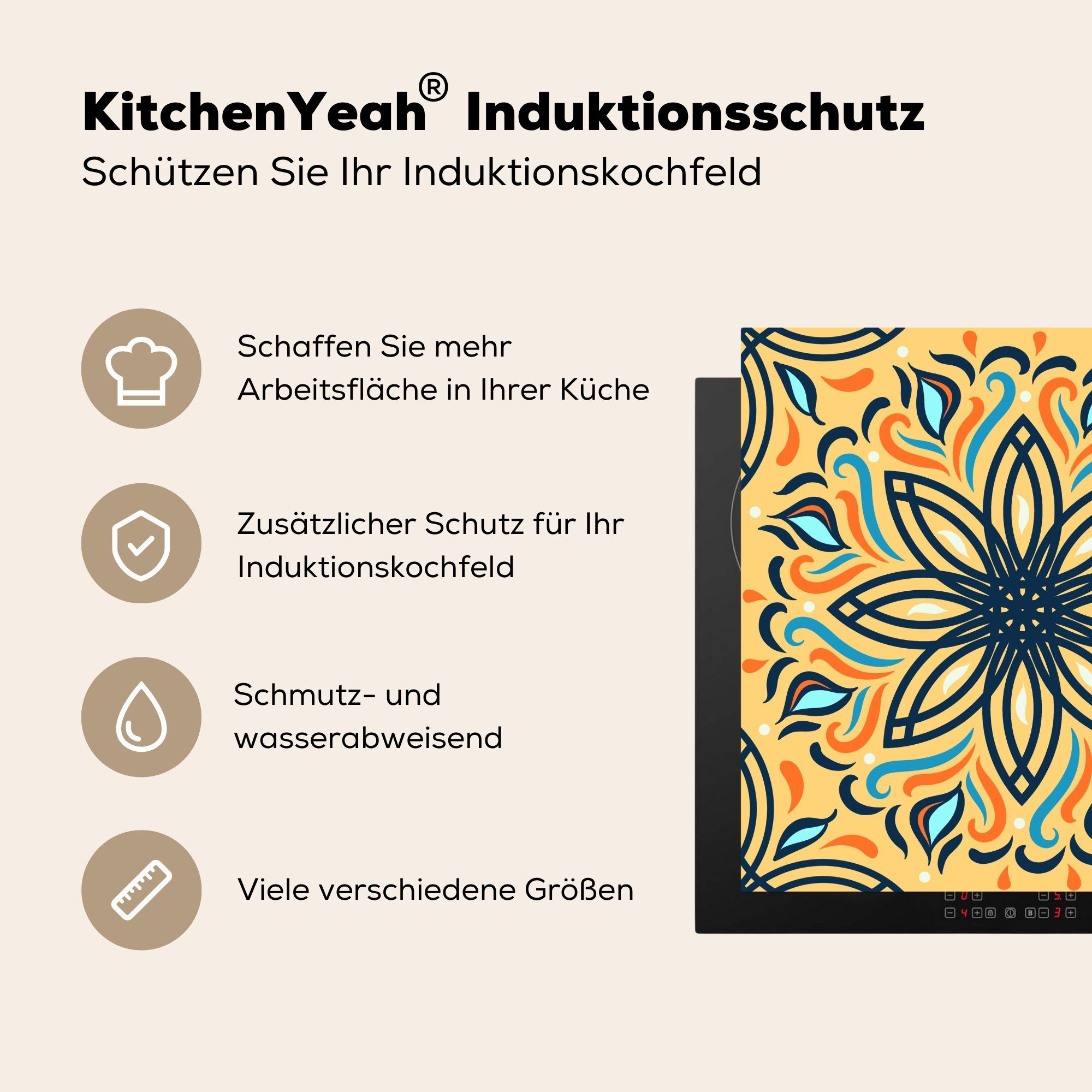 tlg), - für Gelb, MuchoWow - Herdblende-/Abdeckplatte Schwarz cm, Ceranfeldabdeckung, küche 78x78 - Blätter Blume (1 Vinyl, Arbeitsplatte