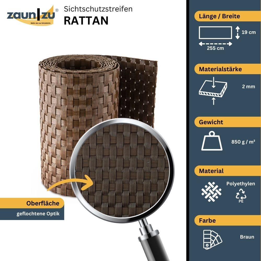 zaunzu Sichtschutzstreifen Rattan Einzelstreifen für Doppelstabmatten günstig online kaufen