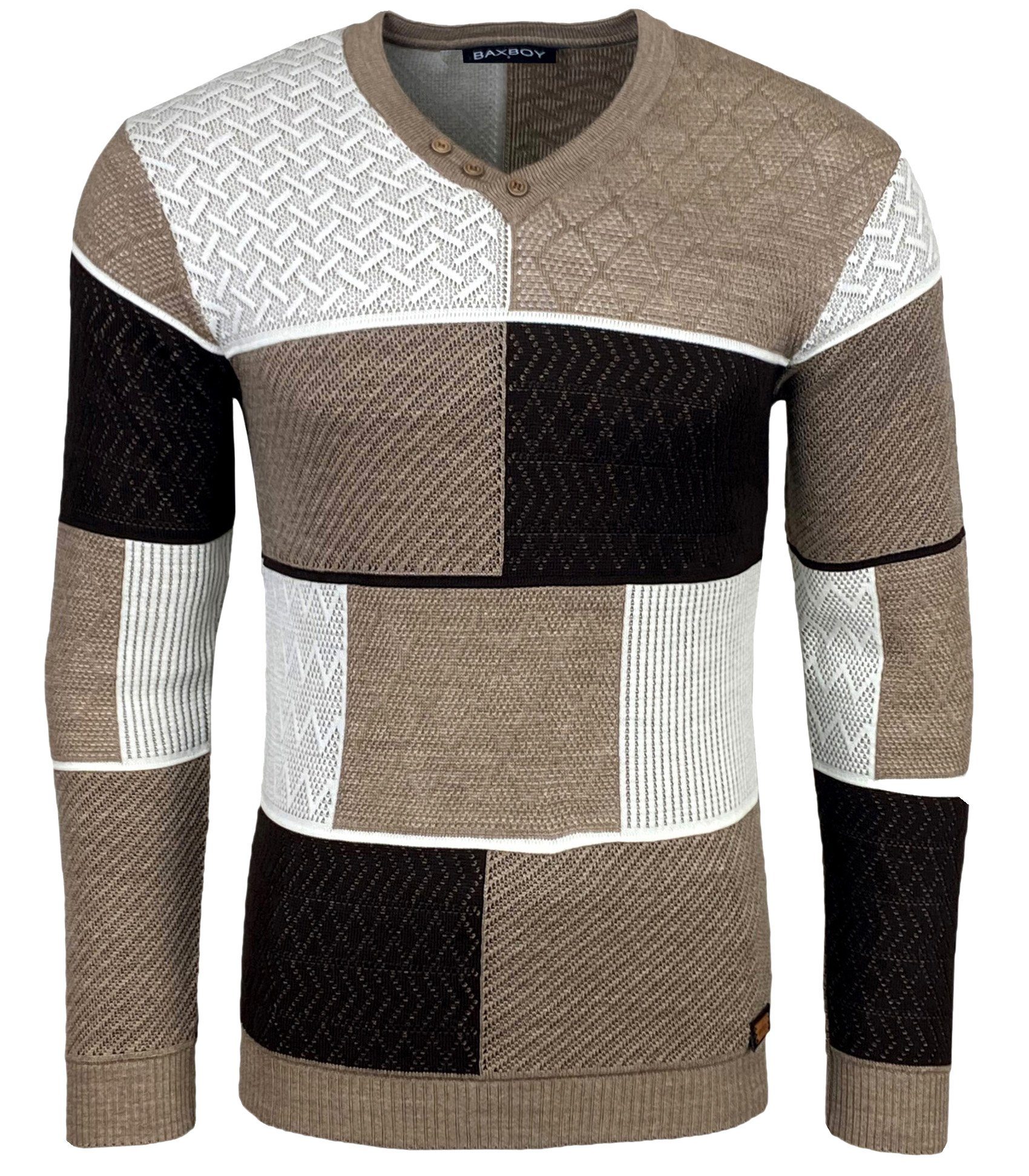 Baxboy Strickpullover Baxboy Herren Pullover V-Neck Strick-Pullover Rundkragen BB-52301