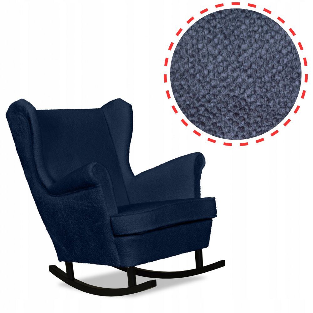 Family Meble Schaukelstuhl Family Meble Bella Schaukelsessel Ohrensessel dunkelblau Samt 84x92x10